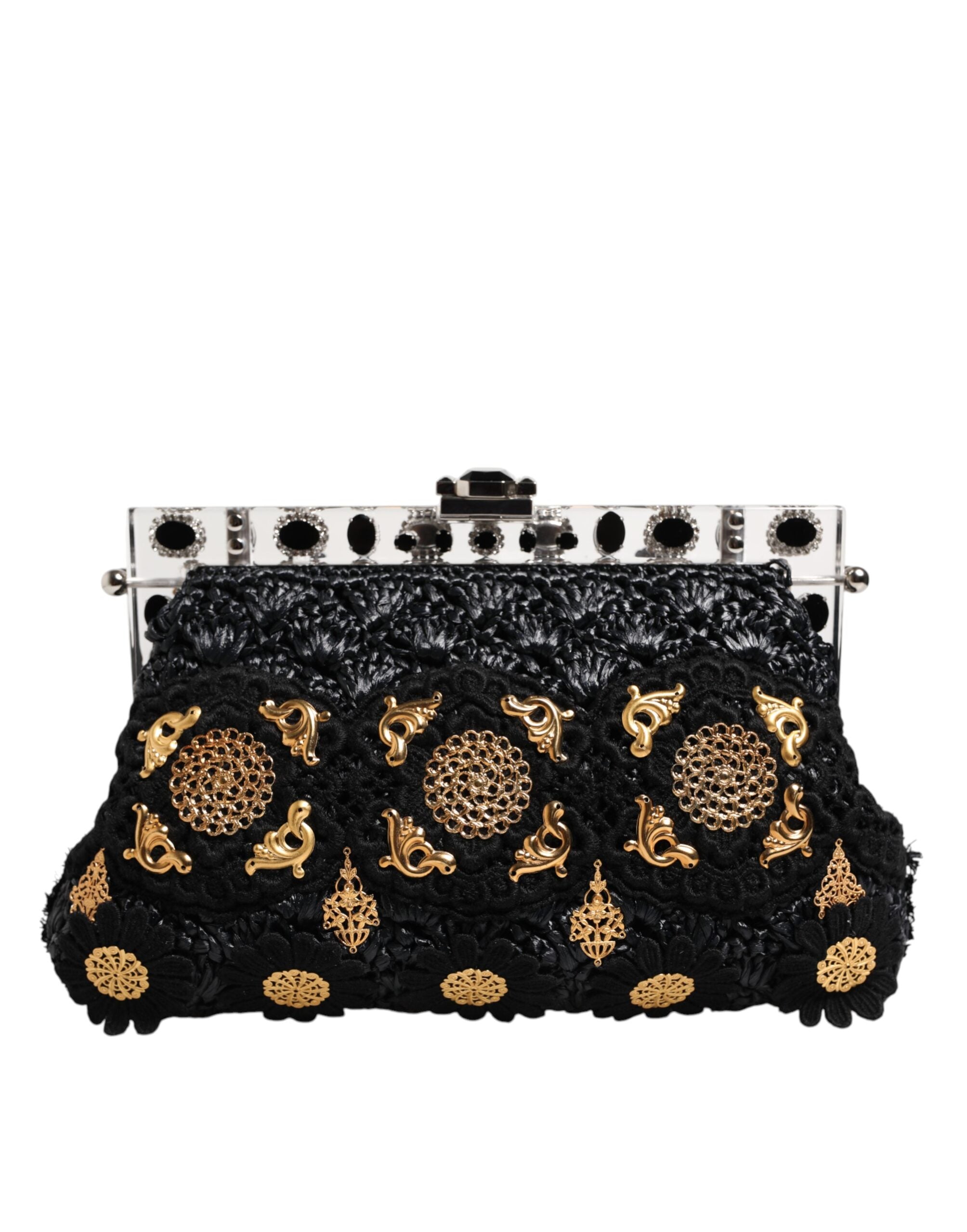 Dolce & Gabbana Black Tassel Gold Baroque Crystal Evening Clutch Bag