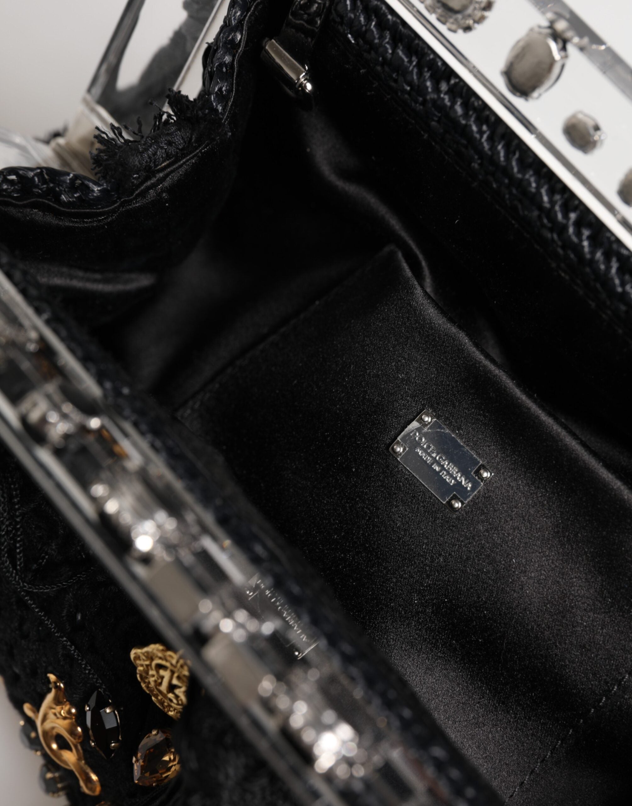 Dolce & Gabbana Black Tassel Gold Baroque Crystal Evening Clutch Bag