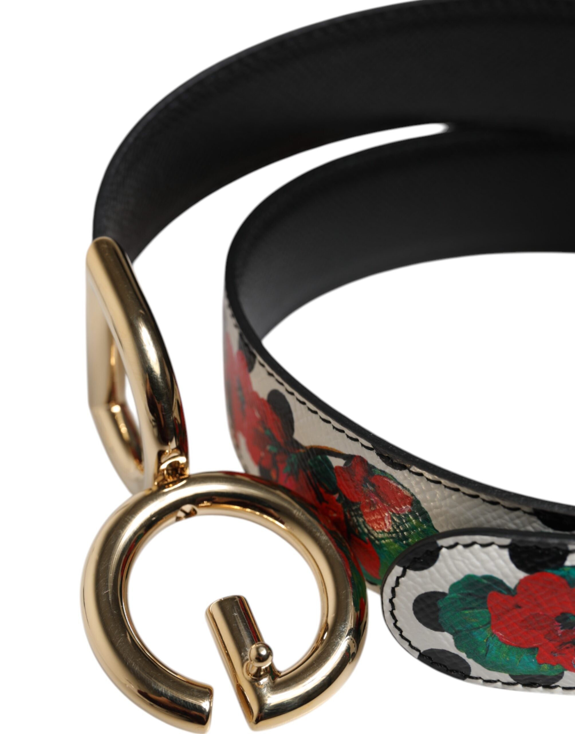 Dolce & Gabbana White Floral Reversible DG Logo Buckle Belt