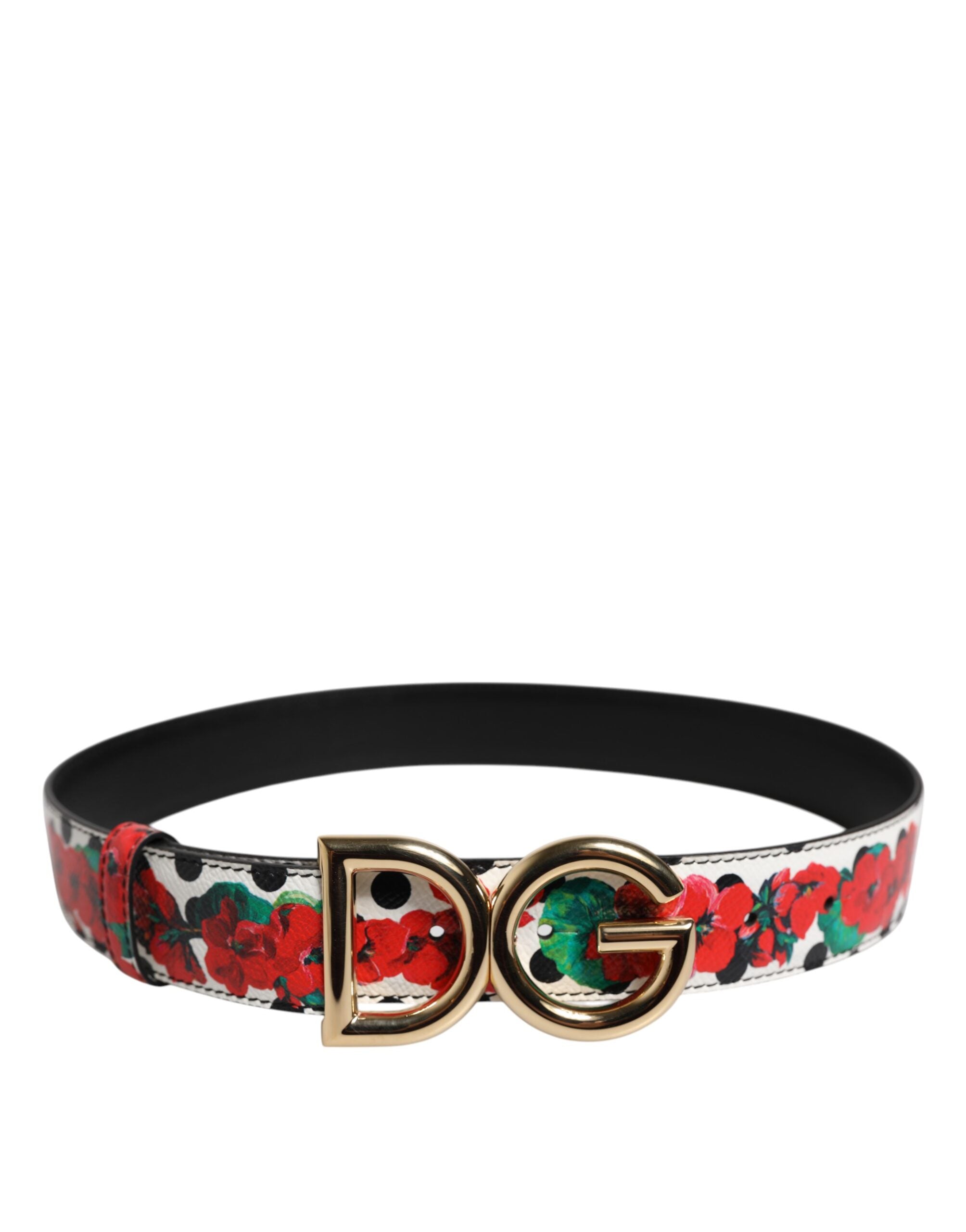 Dolce & Gabbana White Floral Reversible DG Logo Buckle Belt