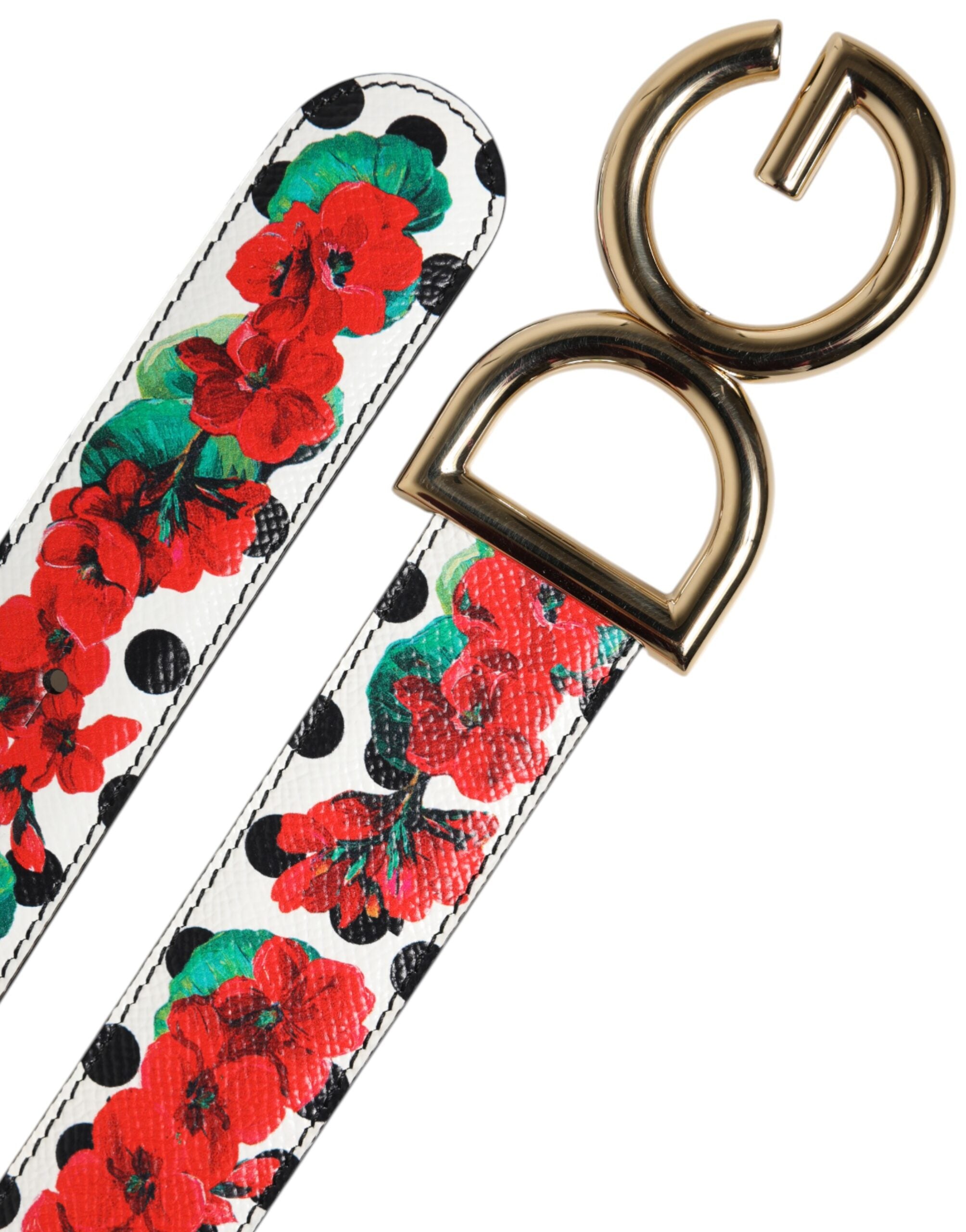 Dolce & Gabbana White Floral Reversible DG Logo Buckle Belt