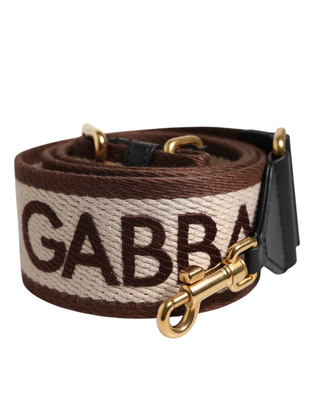 Dolce & Gabbana Brown Logo Embroidered Gold Tone Bag Shoulder Strap