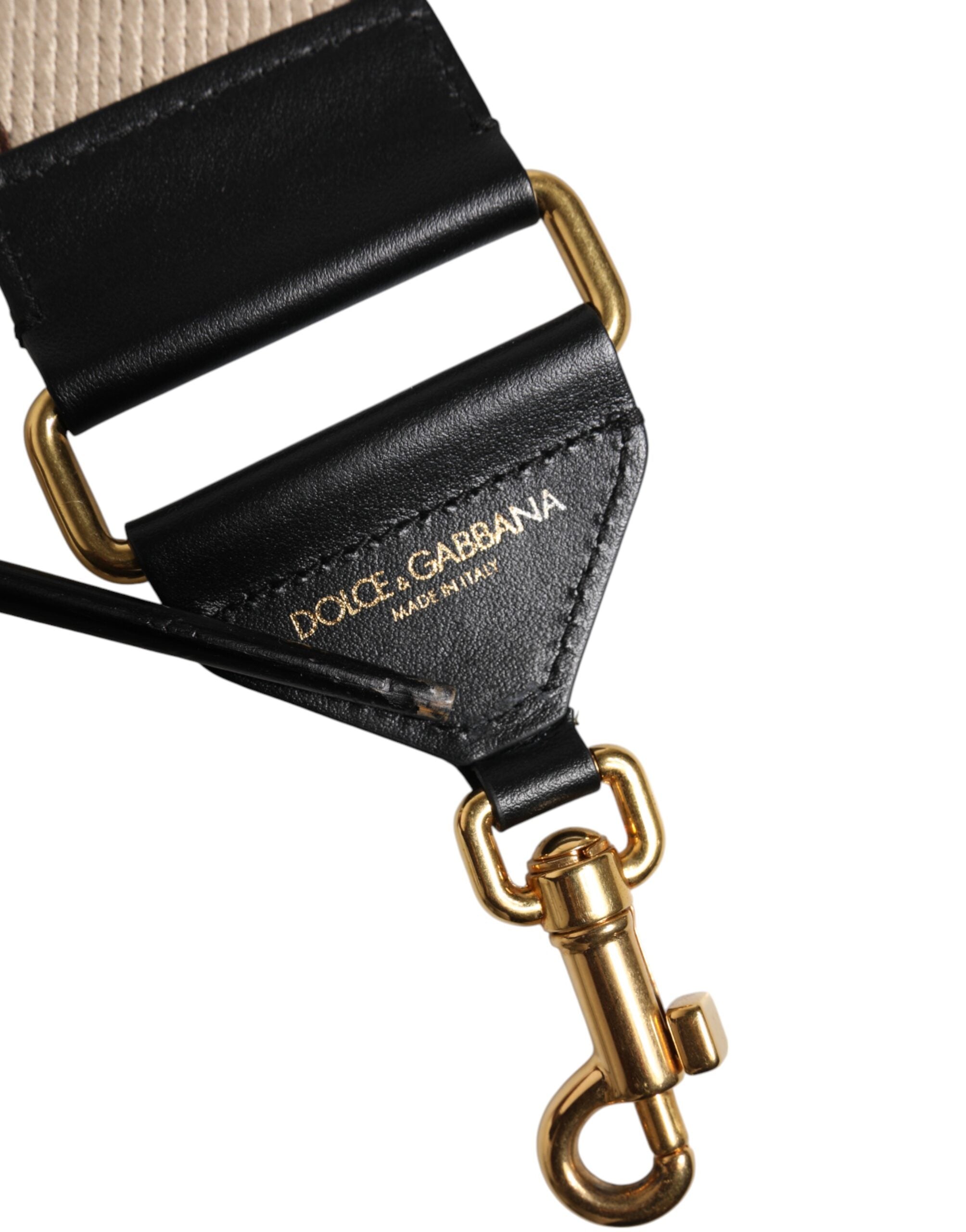 Dolce & Gabbana Brown Logo Embroidered Gold Tone Bag Shoulder Strap