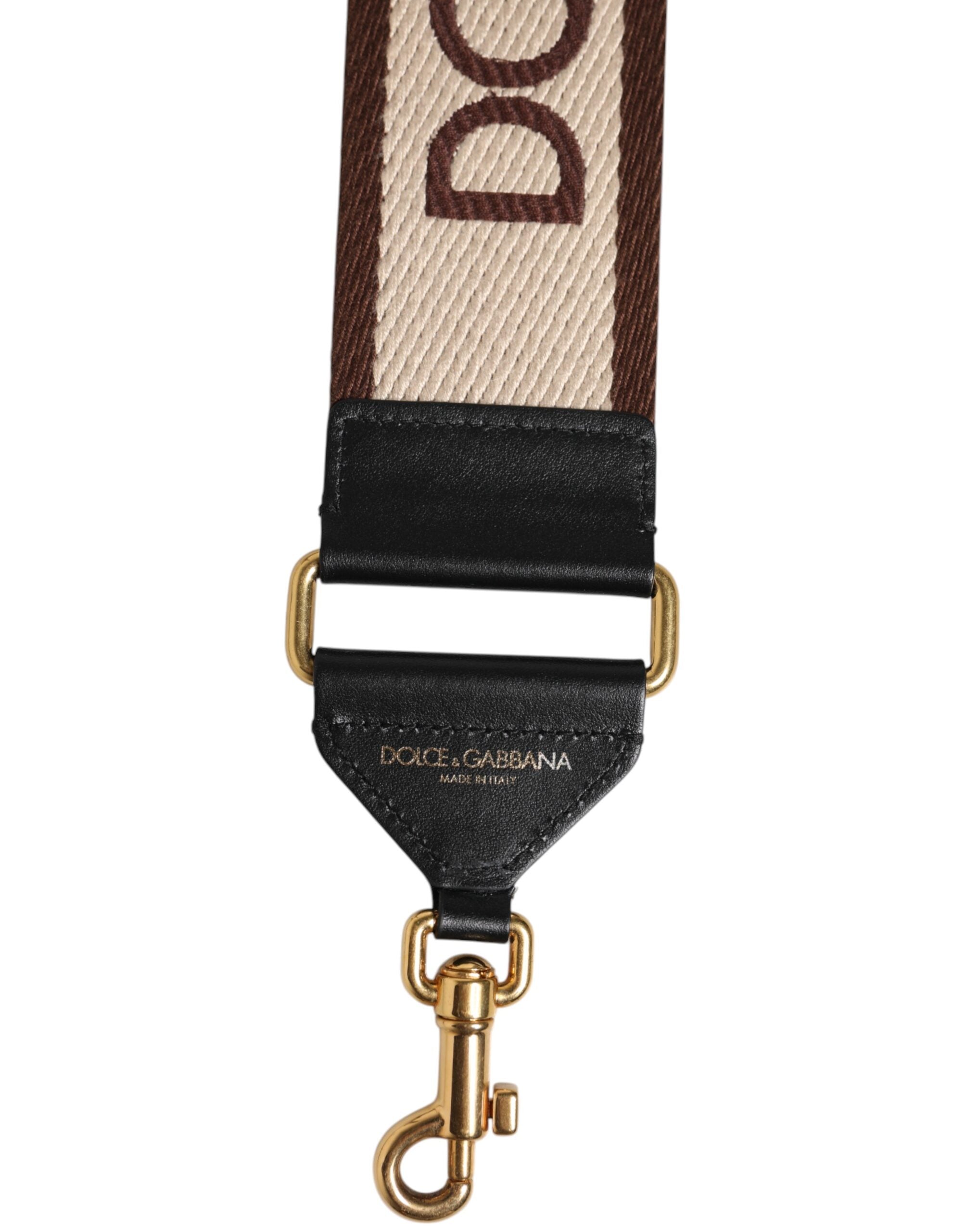 Dolce & Gabbana Brown Logo Embroidered Gold Tone Bag Shoulder Strap