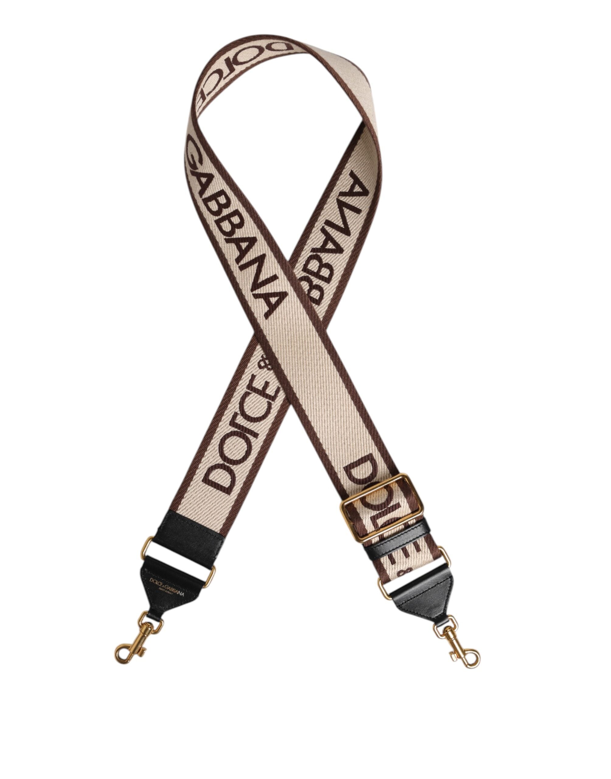 Dolce & Gabbana Brown Logo Embroidered Gold Tone Bag Shoulder Strap
