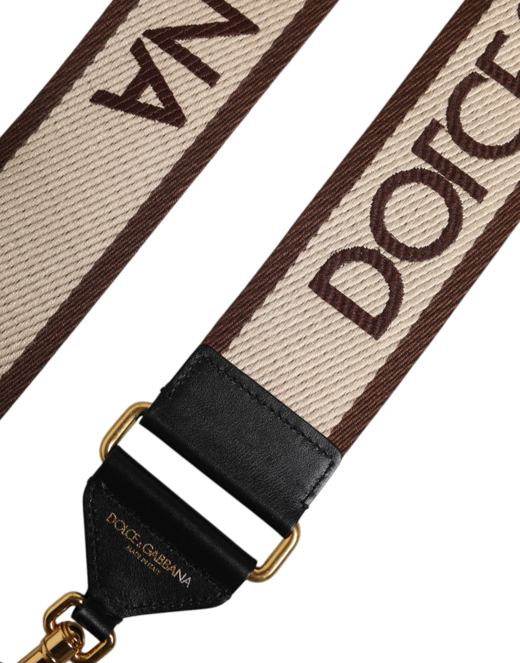 Dolce & Gabbana Brown Logo Embroidered Gold Tone Bag Shoulder Strap