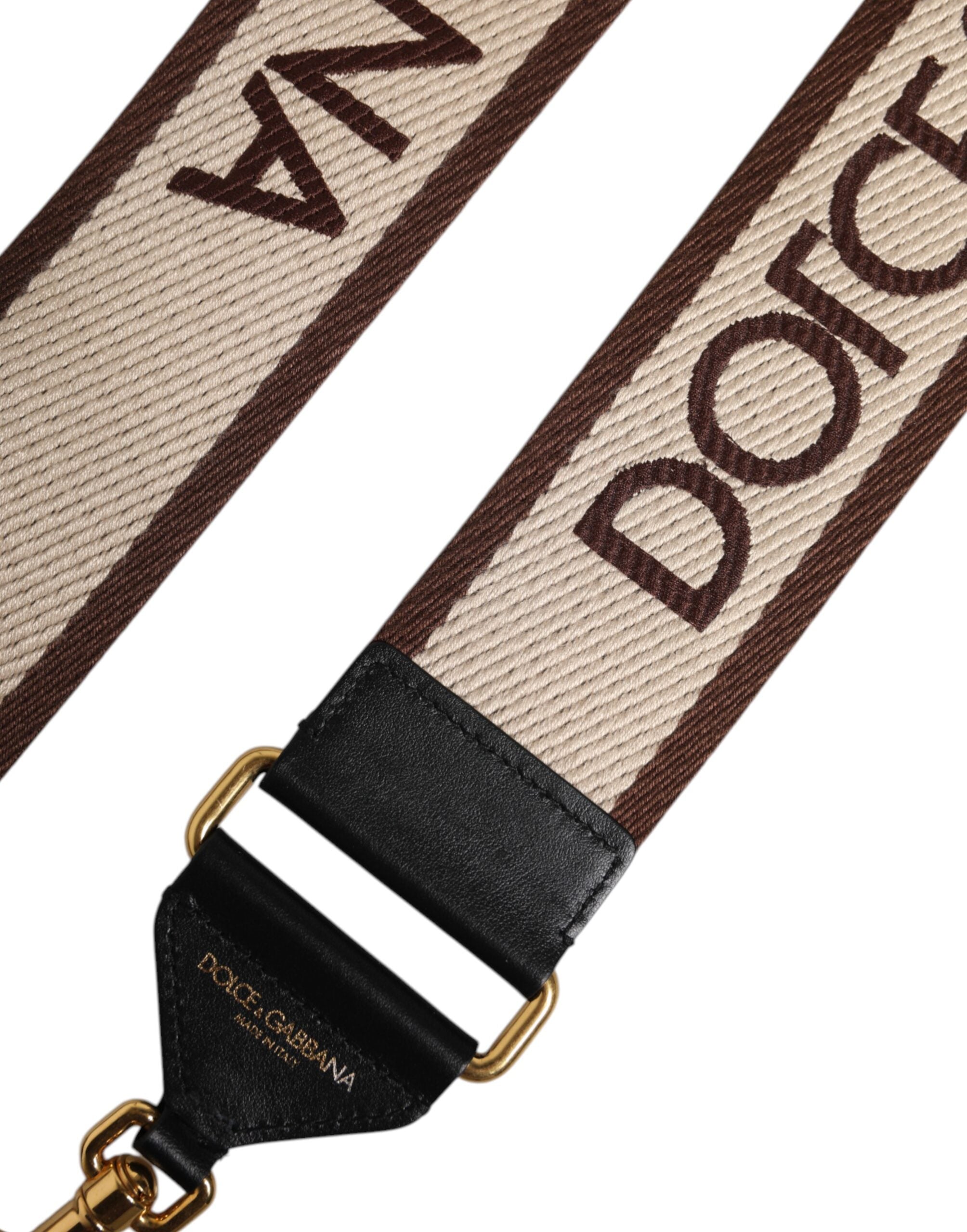 Dolce & Gabbana Brown Logo Embroidered Gold Tone Bag Shoulder Strap