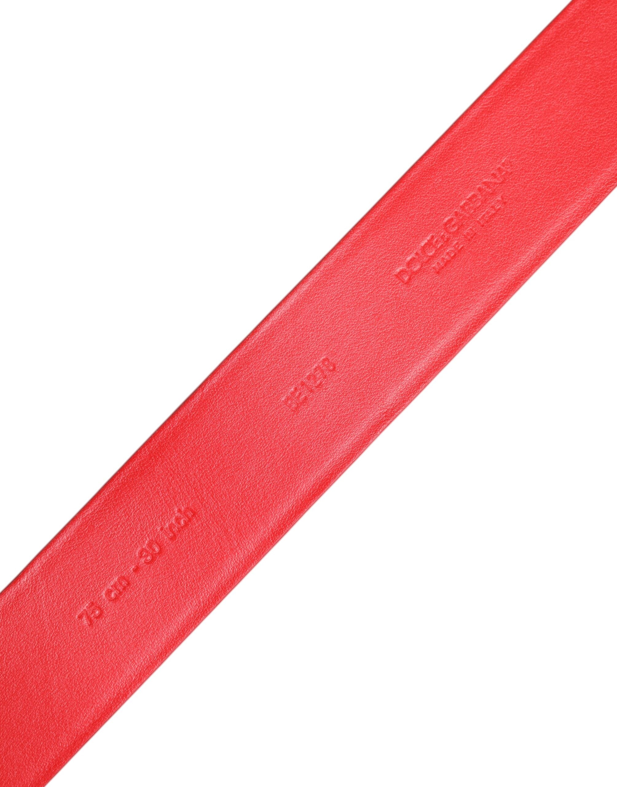 Dolce & Gabbana Red Calf Leather Embellished Metal Buckle Belt