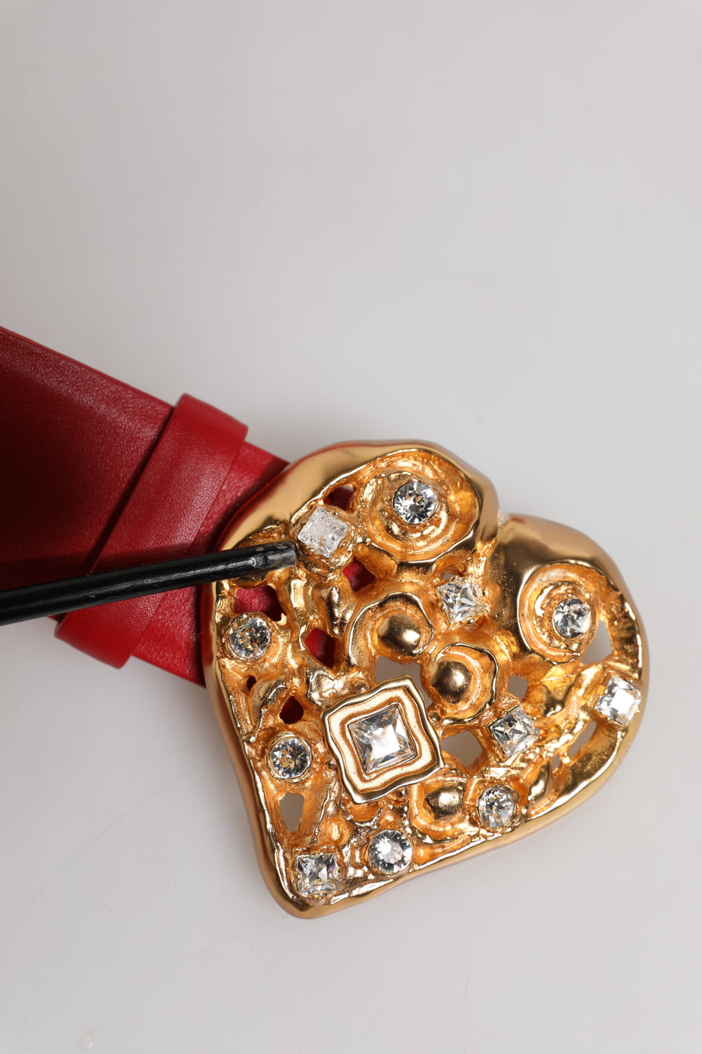 Dolce & Gabbana Red Calf Leather Embellished Metal Buckle Belt