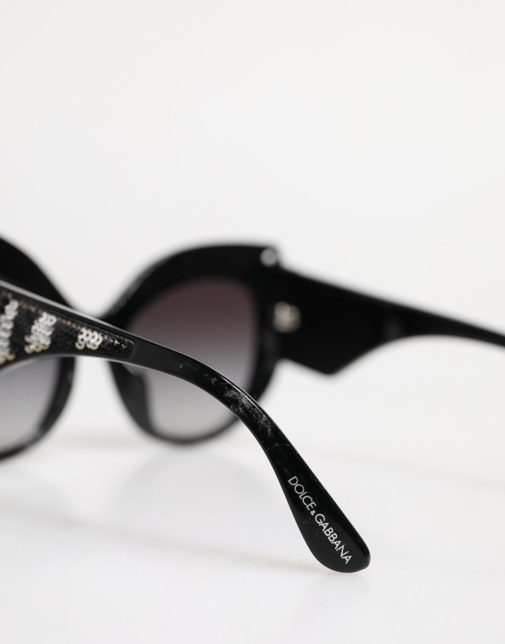 Dolce & Gabbana Black Silver Sequin Oversized Butterfly DG4326 Sunglasses