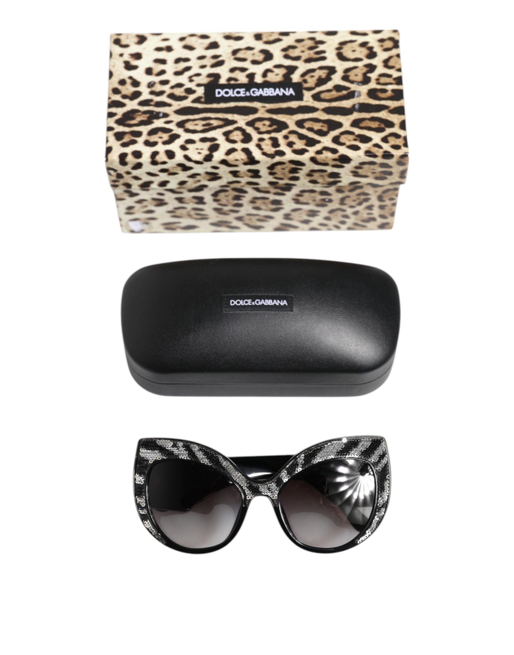 Dolce & Gabbana Black Silver Sequin Oversized Butterfly DG4326 Sunglasses