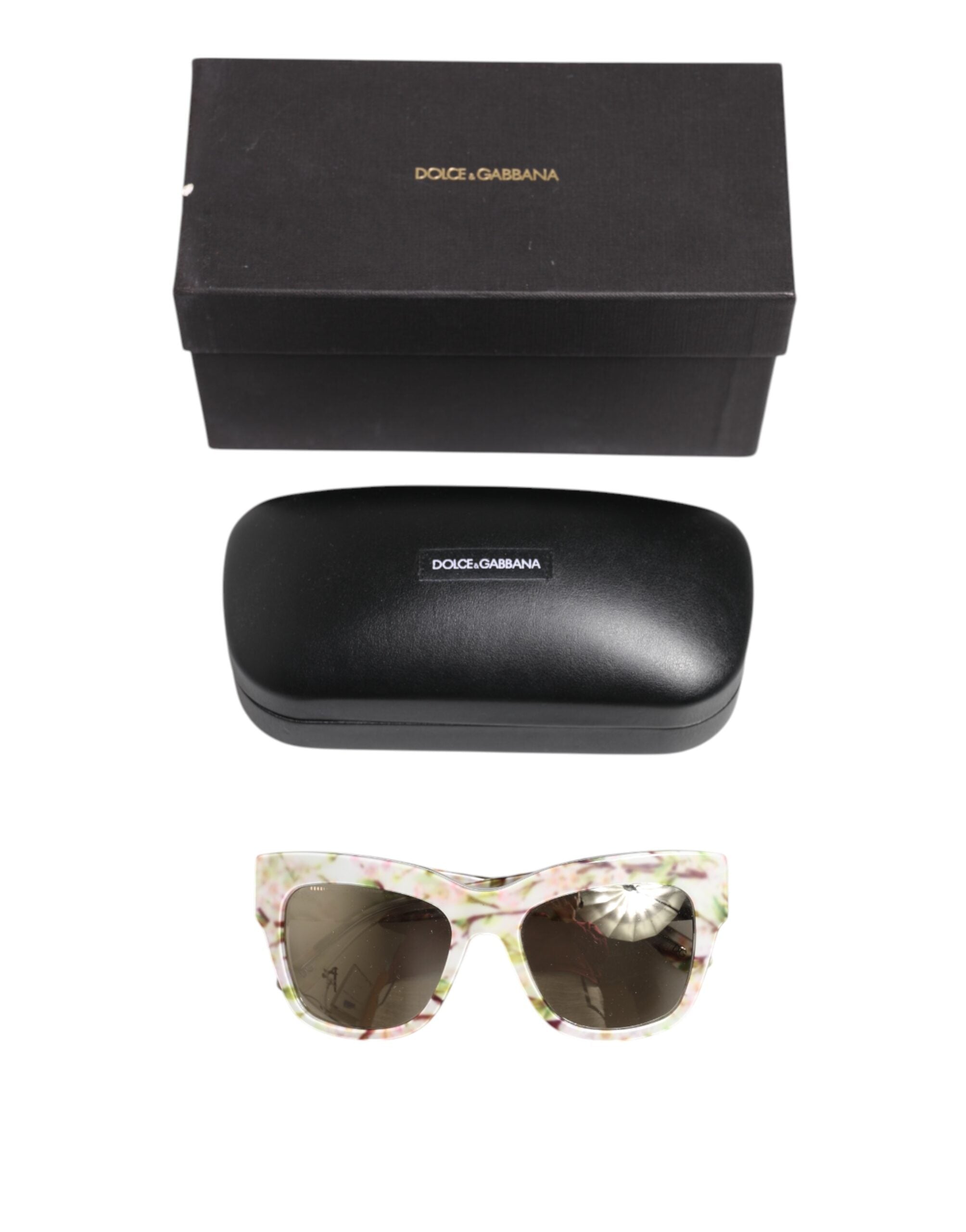 Dolce & Gabbana White DG4231F Floral Acetate Rectangle Shades Sunglasses