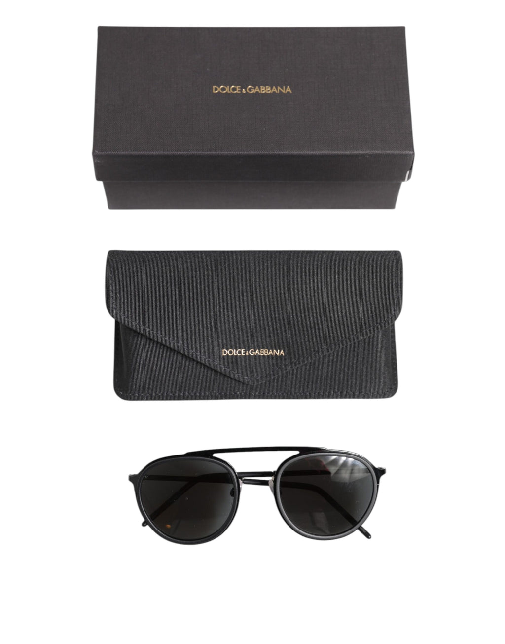Dolce & Gabbana Matte Black DG2276 Metal Rim Round Shades Sunglasses