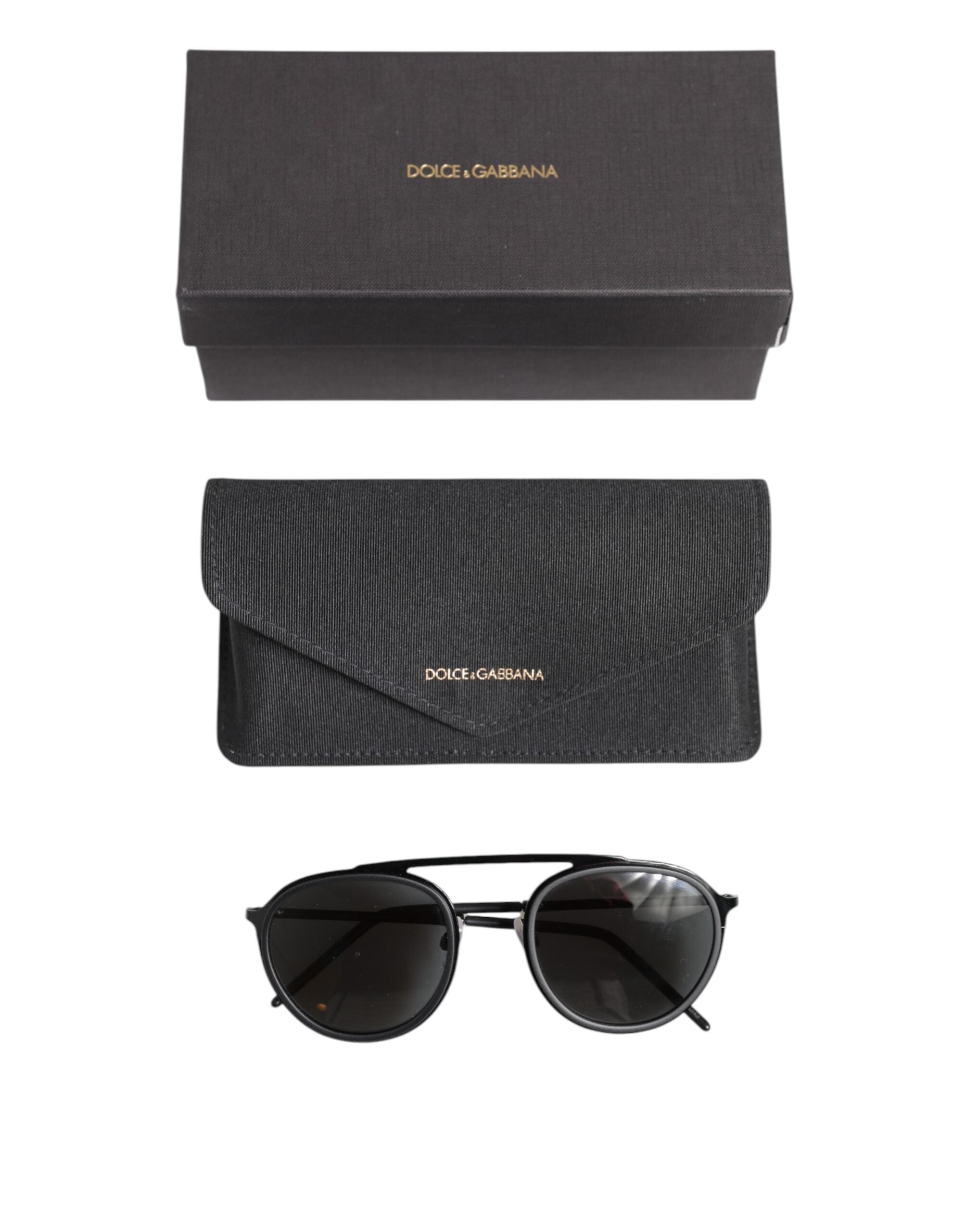 Dolce & Gabbana Matte Black DG2276 Metal Rim Round Shades Sunglasses