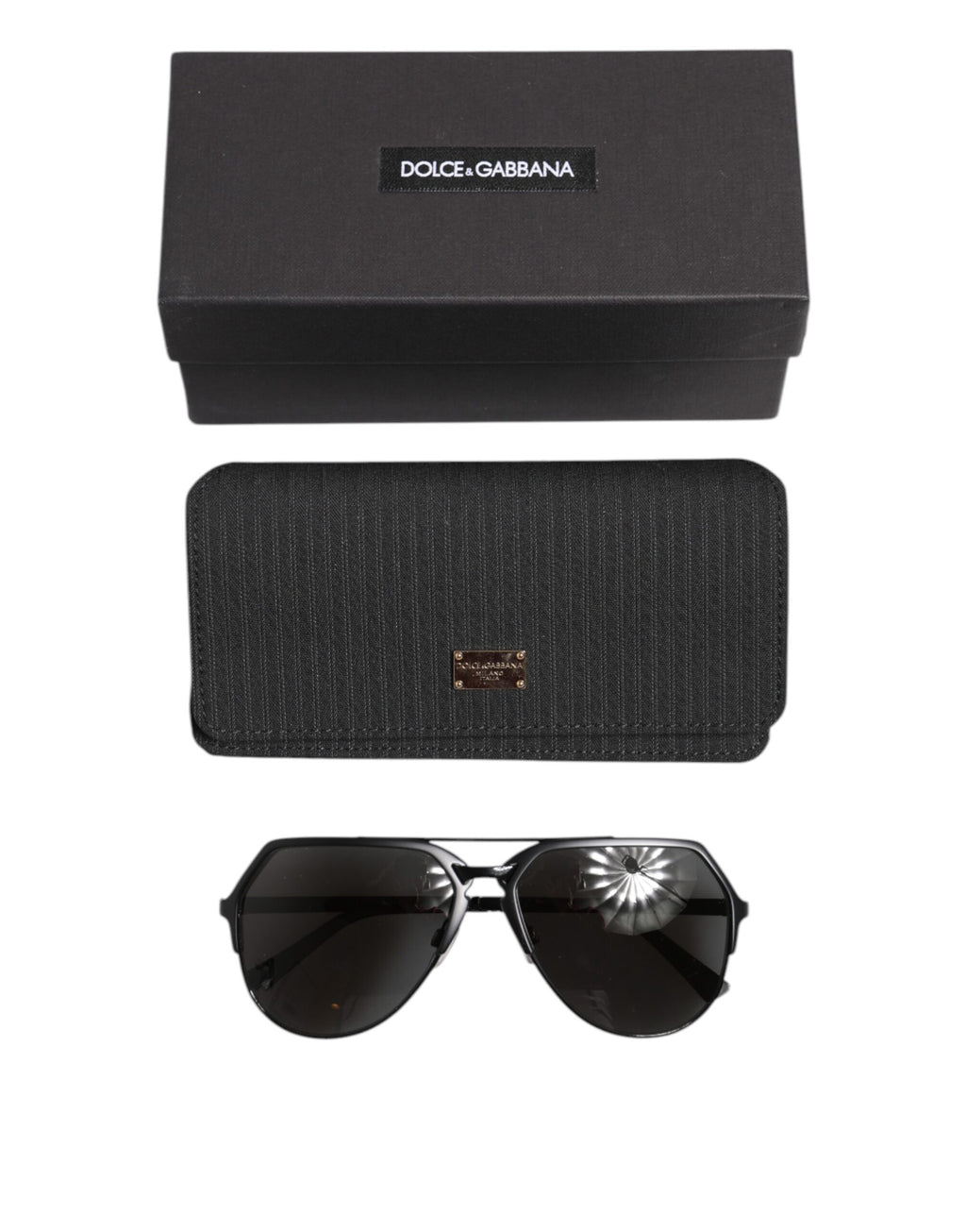 Dolce & Gabbana Black Metal Frame Angular Pilot DG2151 Eyewear Sunglasses