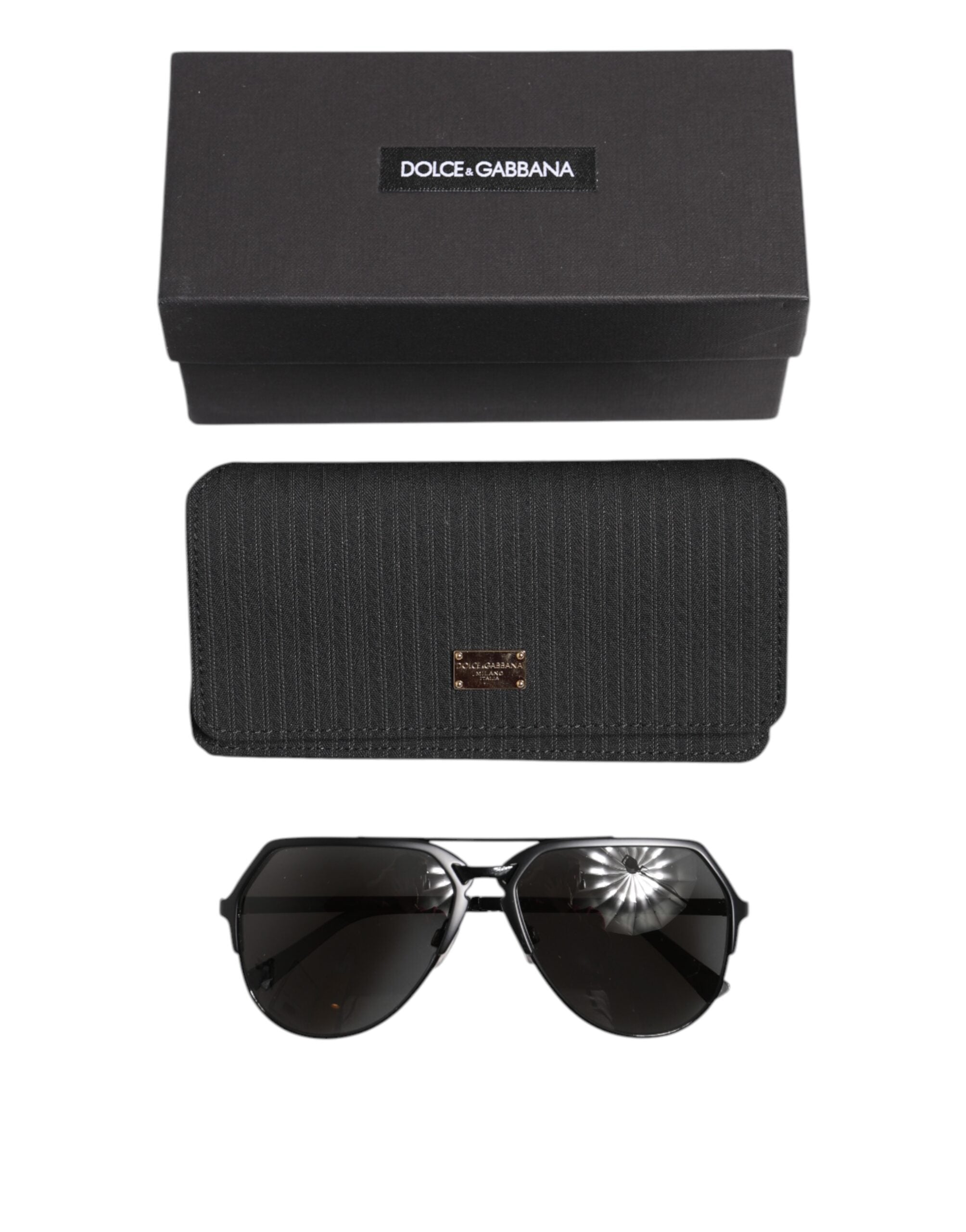 Dolce & Gabbana Black Metal Frame Angular Pilot DG2151 Eyewear Sunglasses