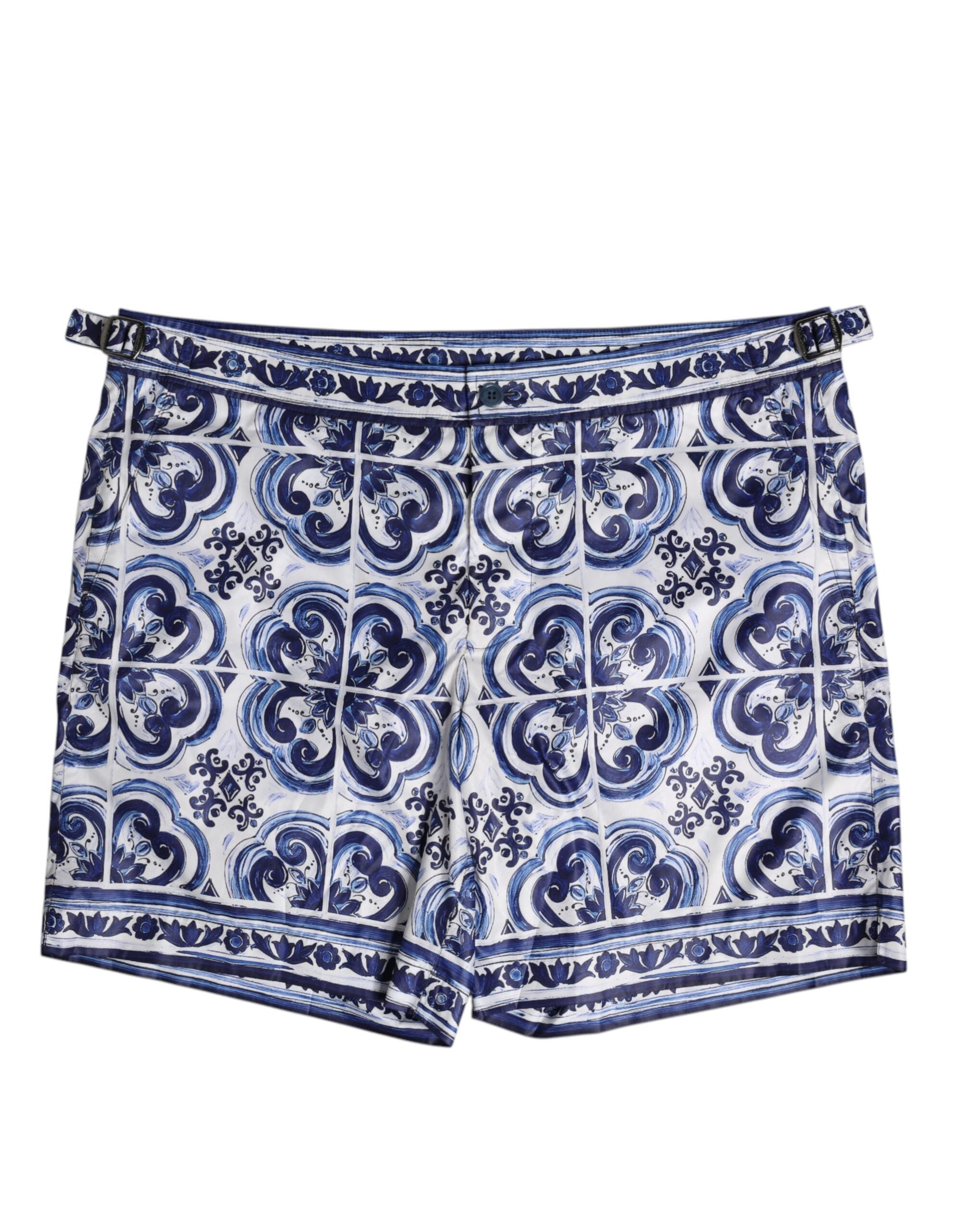 Dolce & Gabbana Blue White Majolica Print Swim Shorts Swimwear