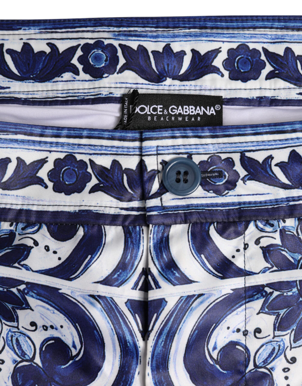 Dolce & Gabbana Blue White Majolica Print Swim Shorts Swimwear