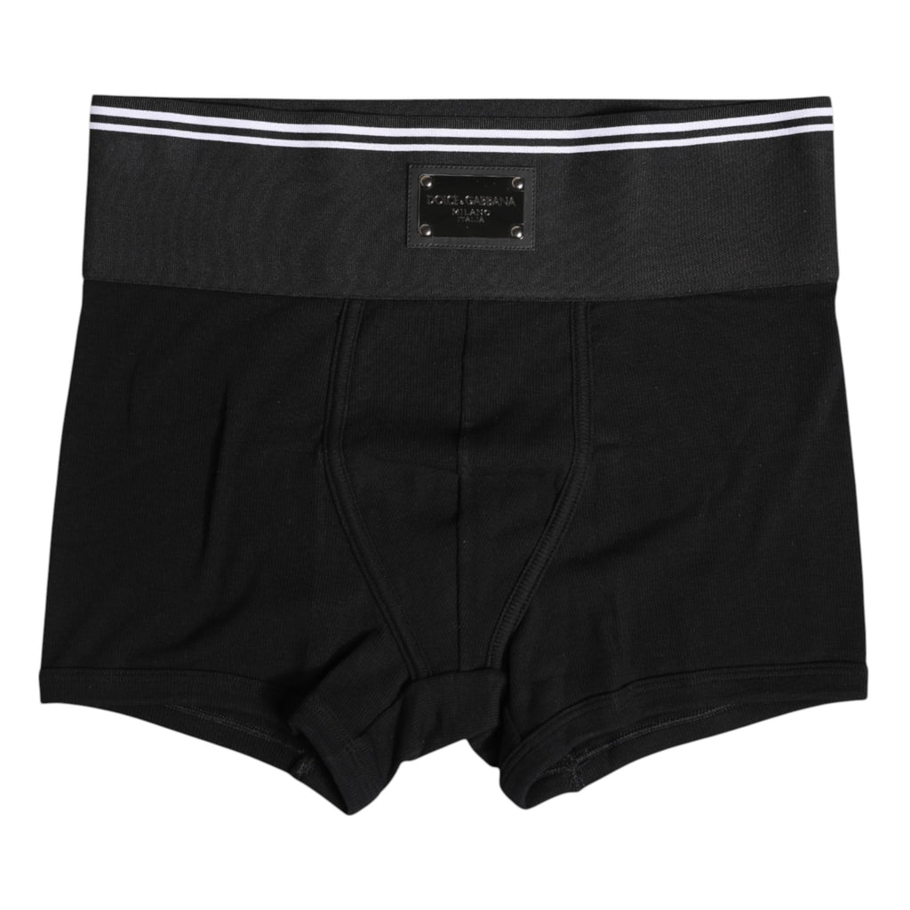 Dolce & Gabbana Black Cotton Logo Plaque Waist Boxer Underwear