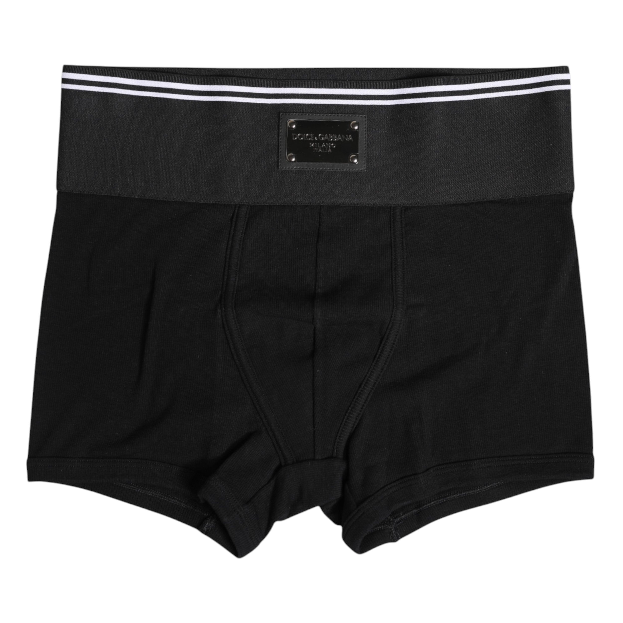 Dolce & Gabbana Black Cotton Logo Plaque Waist Boxer Underwear