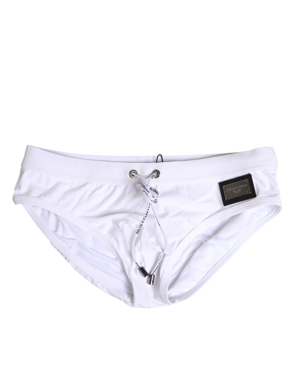 Dolce & Gabbana White Logo Drawstring Beachwear Brief Swimwear