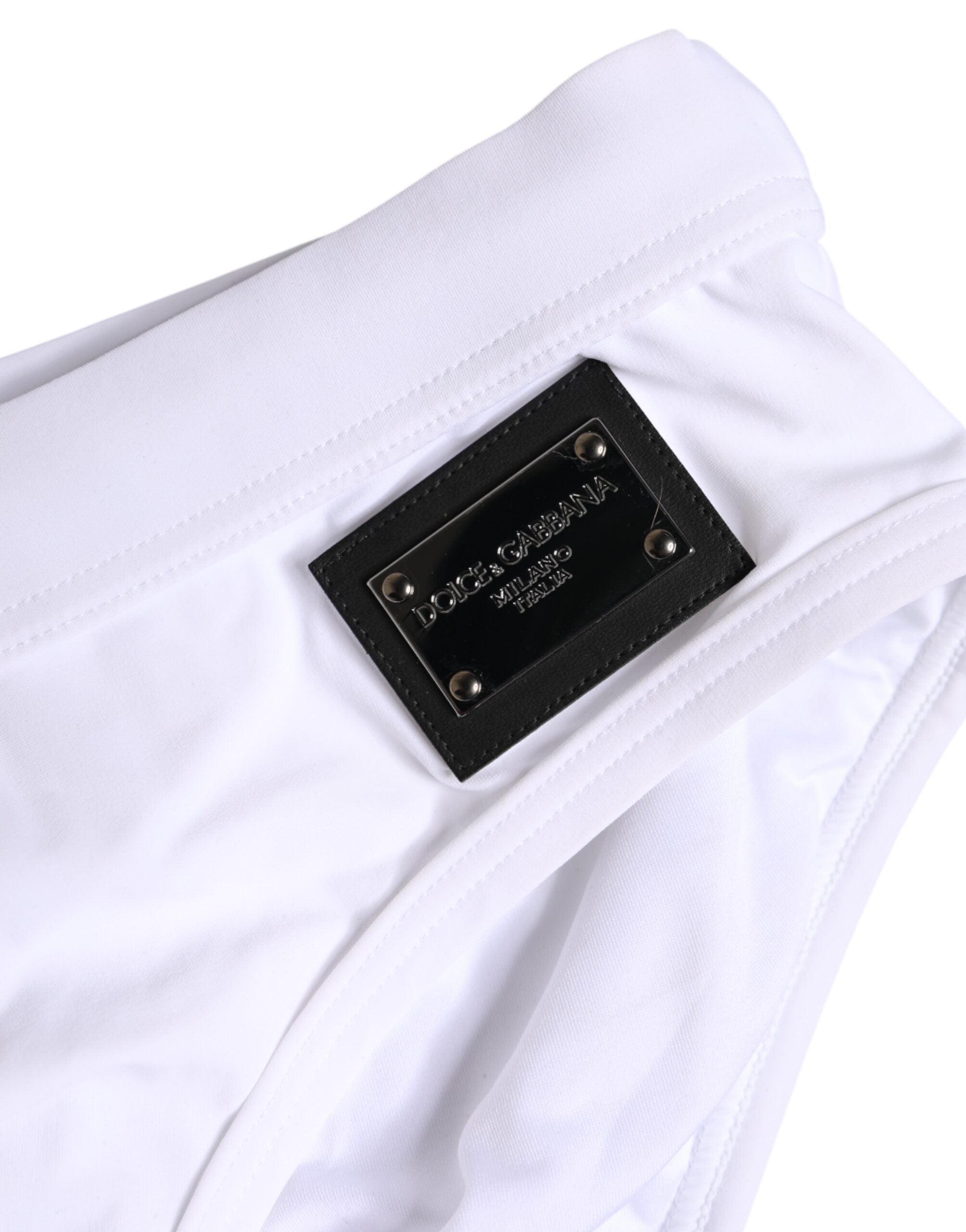 Dolce & Gabbana White Logo Drawstring Beachwear Brief Swimwear