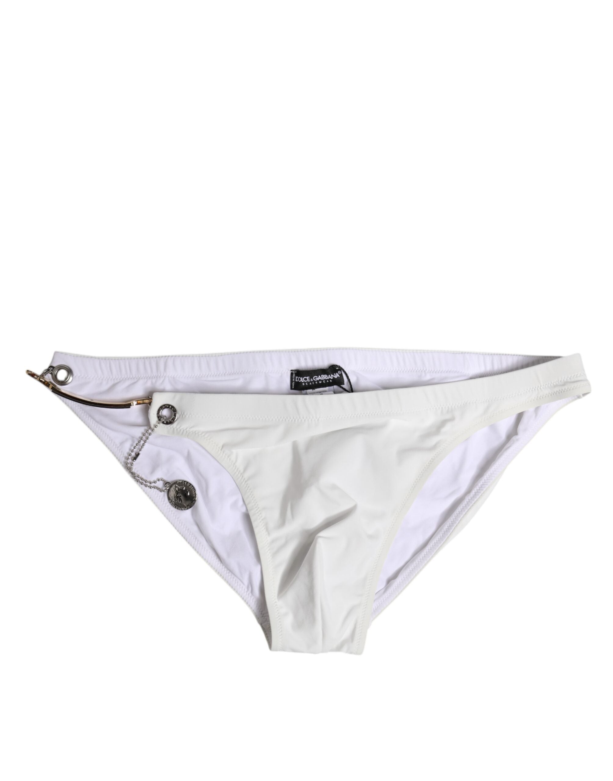 Dolce & Gabbana White Logo Metal Embellishment Brief Swimwear