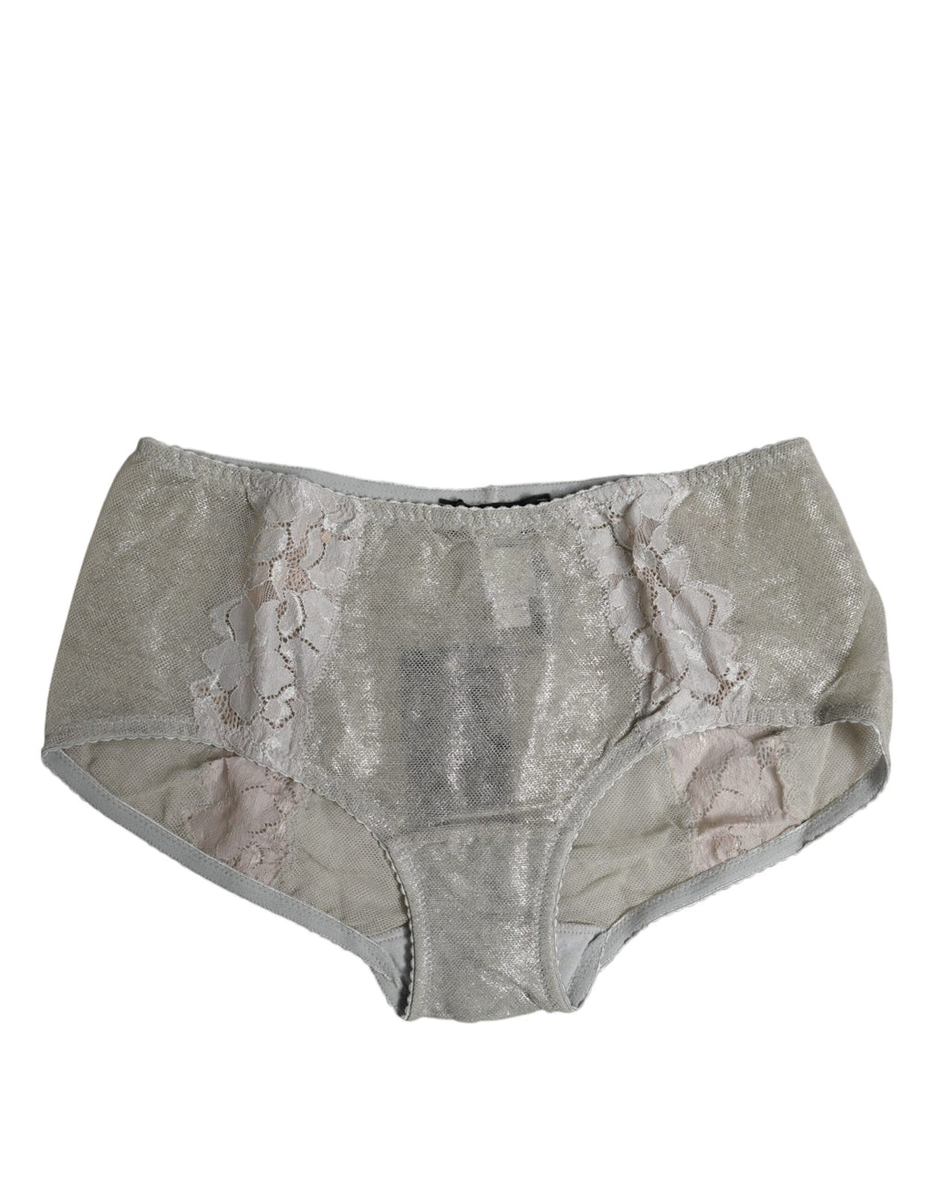 Dolce & Gabbana Gray Cotton Floral Lace High Waist Panty Underwear
