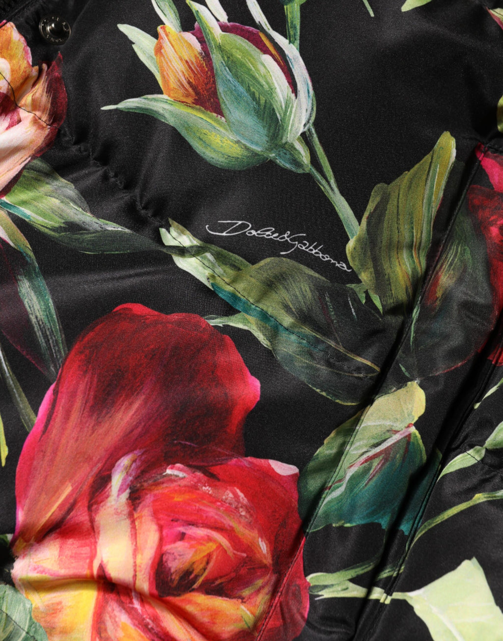 Dolce & Gabbana Black Floral Print Puffer Long Coat Jacket