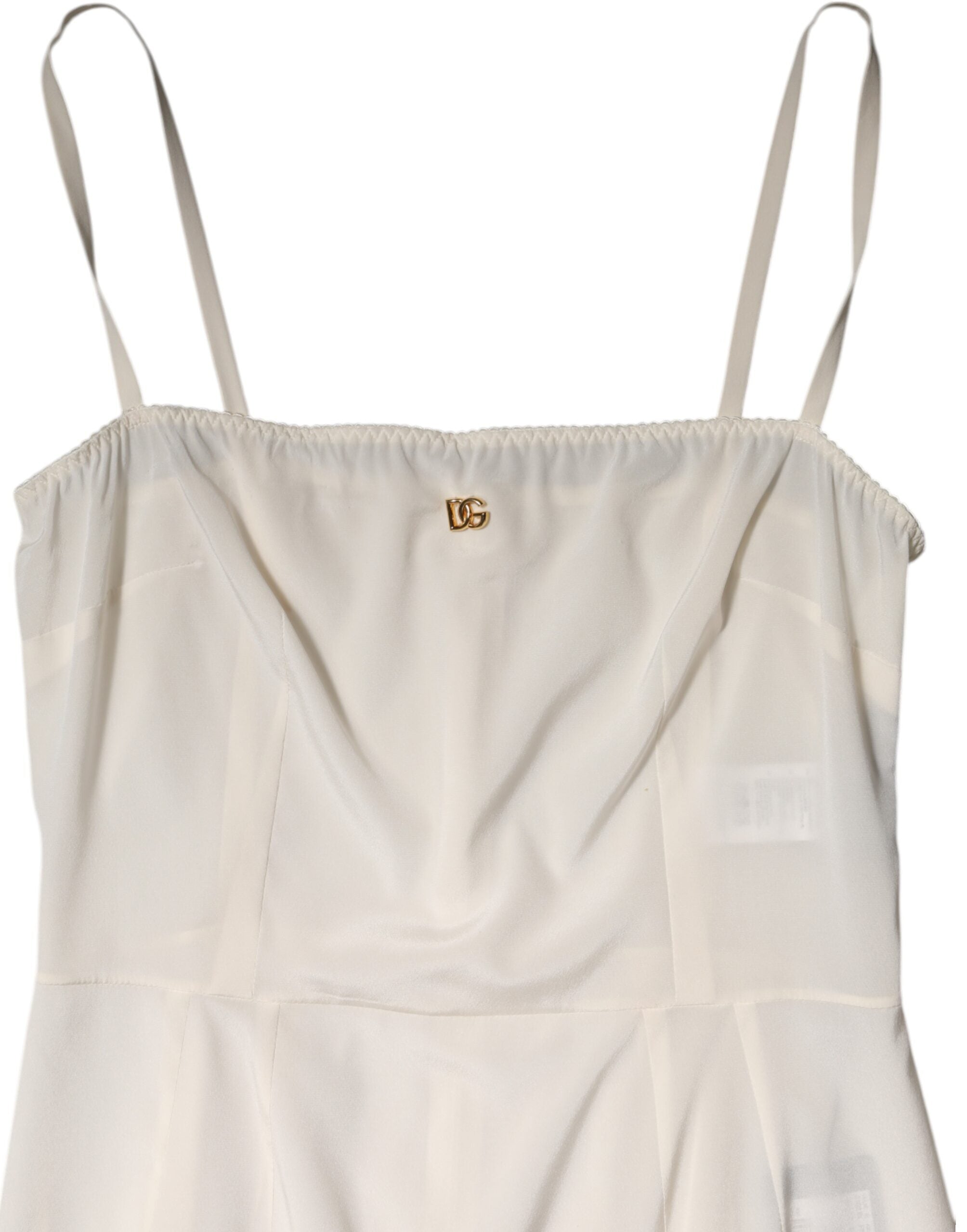 Dolce & Gabbana White Full Slip DG Logo Silk Dress Sleepwear