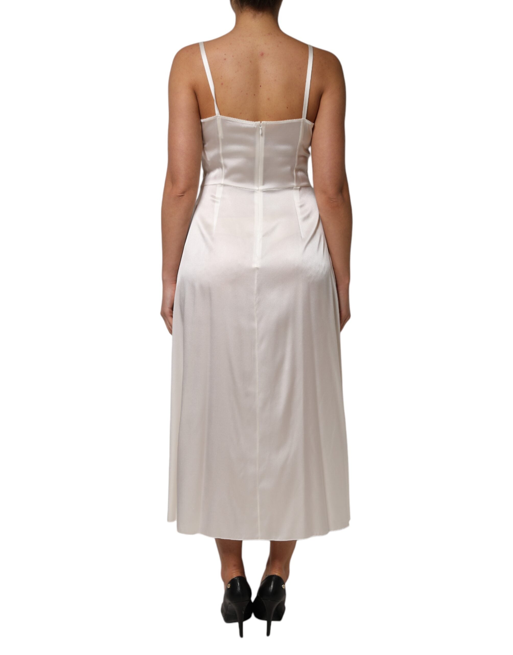 Dolce & Gabbana White DG Logo Full Slip Silk Dress Sleepwear