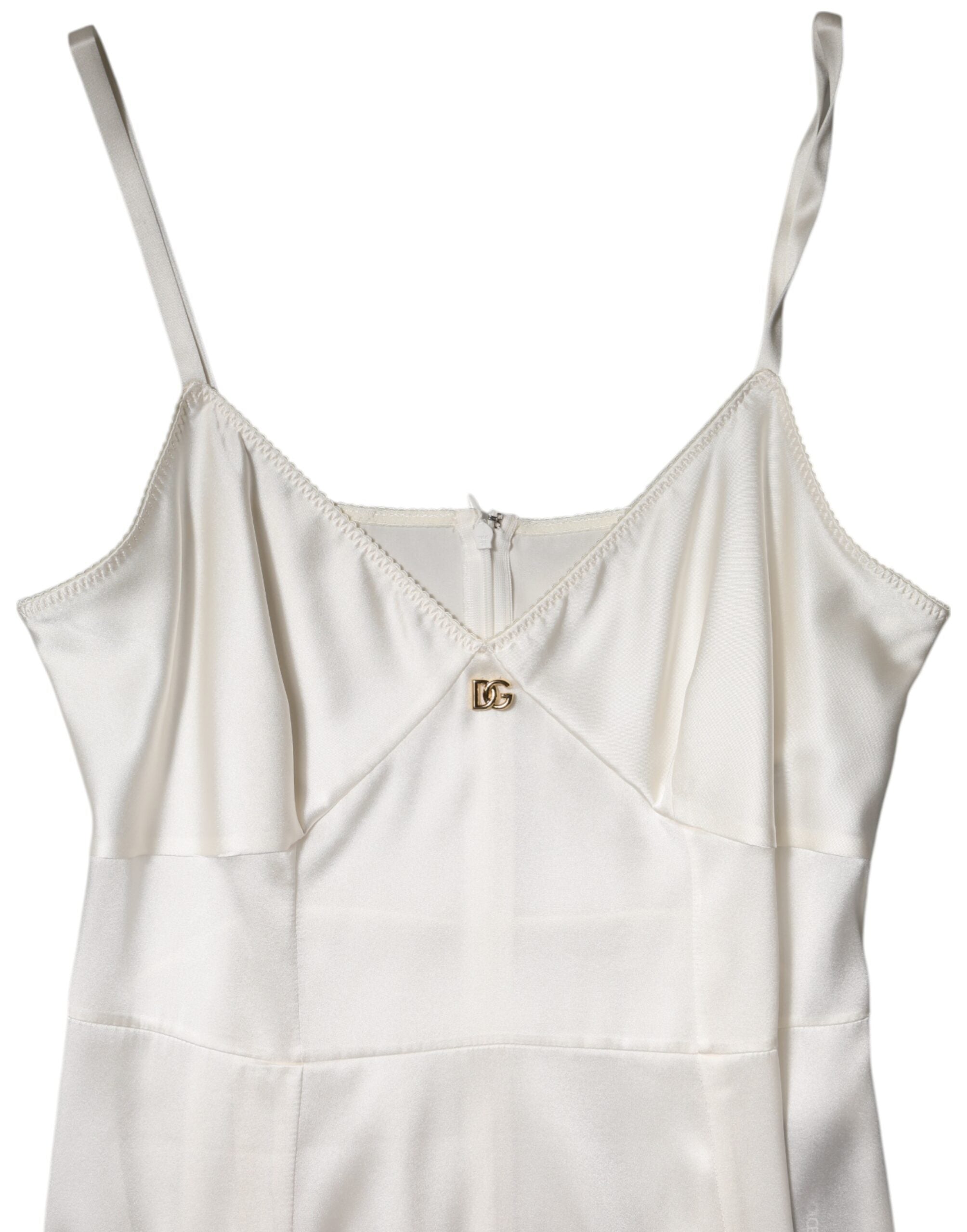 Dolce & Gabbana White DG Logo Full Slip Silk Dress Sleepwear