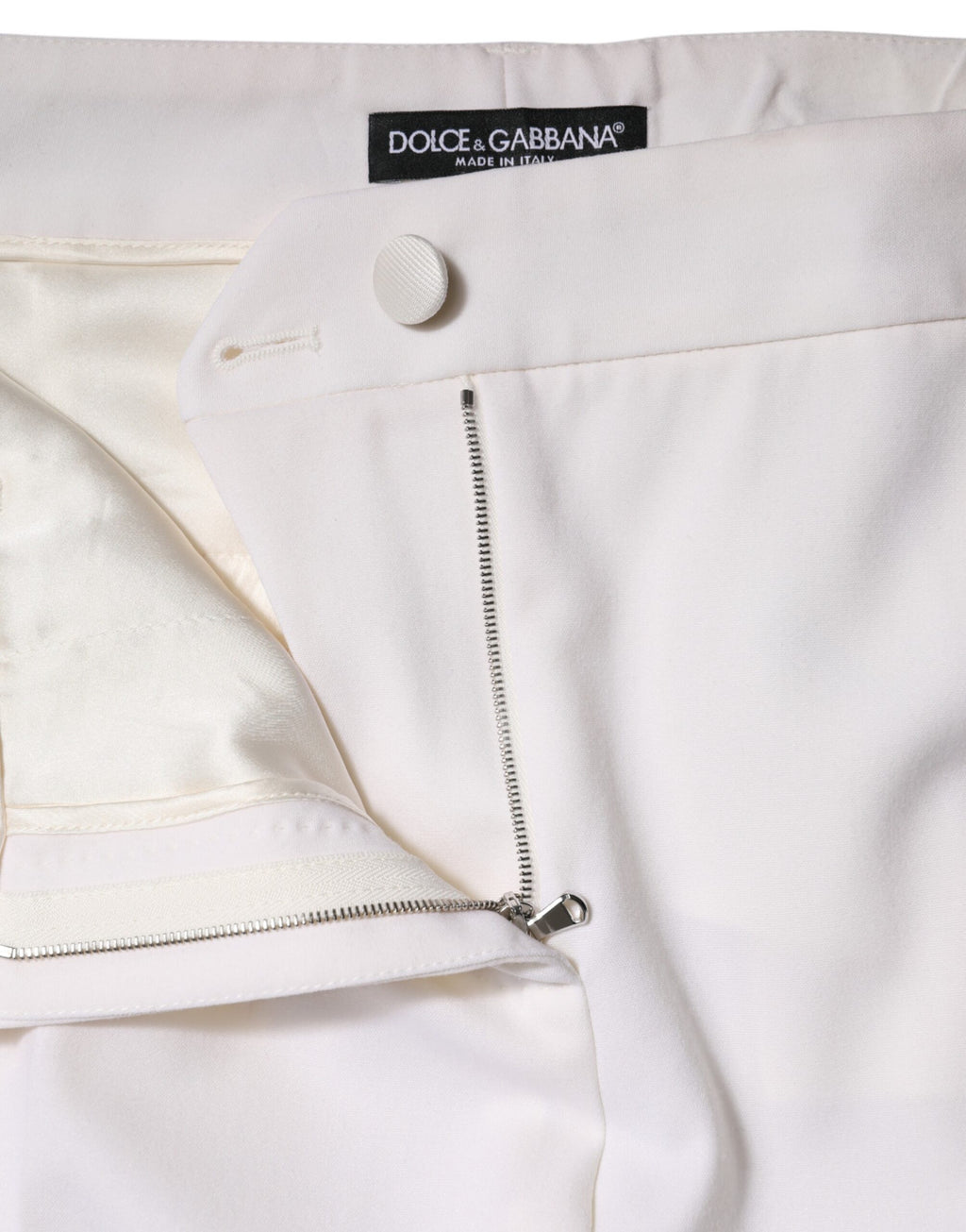 Dolce & Gabbana White Wool Mid Waist Tapered Pants