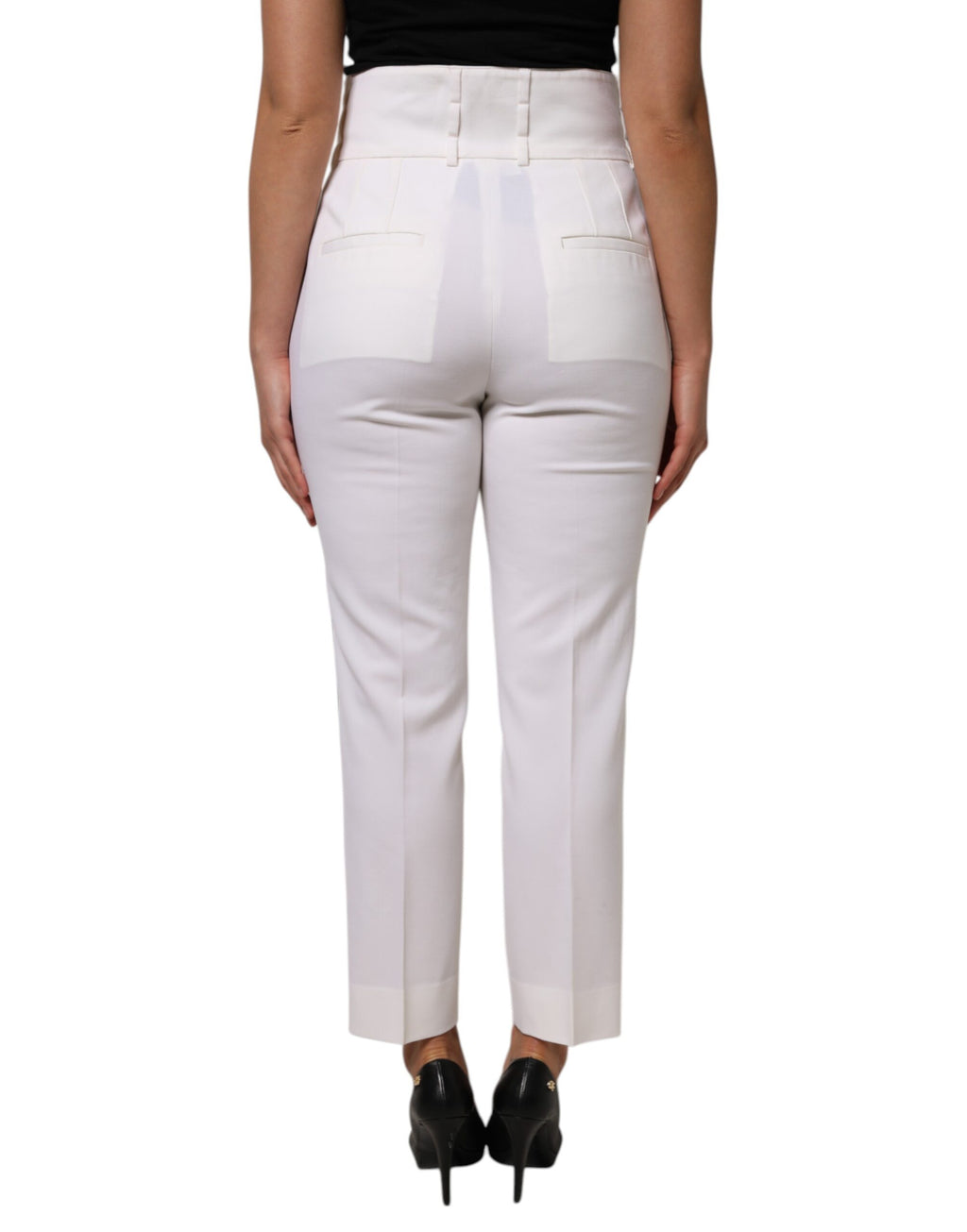 Dolce & Gabbana White Wool High Waist Tapered Pants
