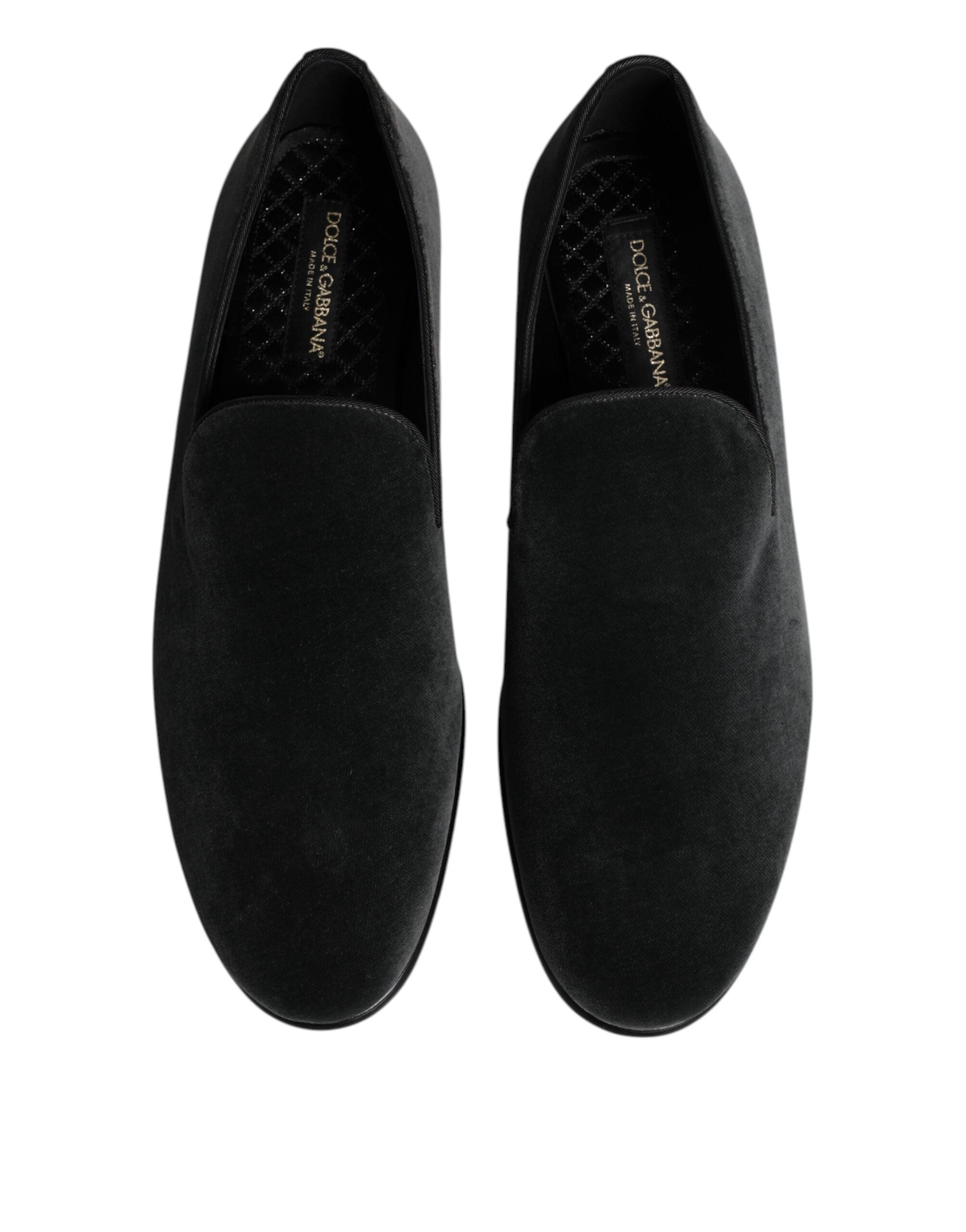 Dolce & Gabbana Black Velvet Slip On Loafers Formal Shoes
