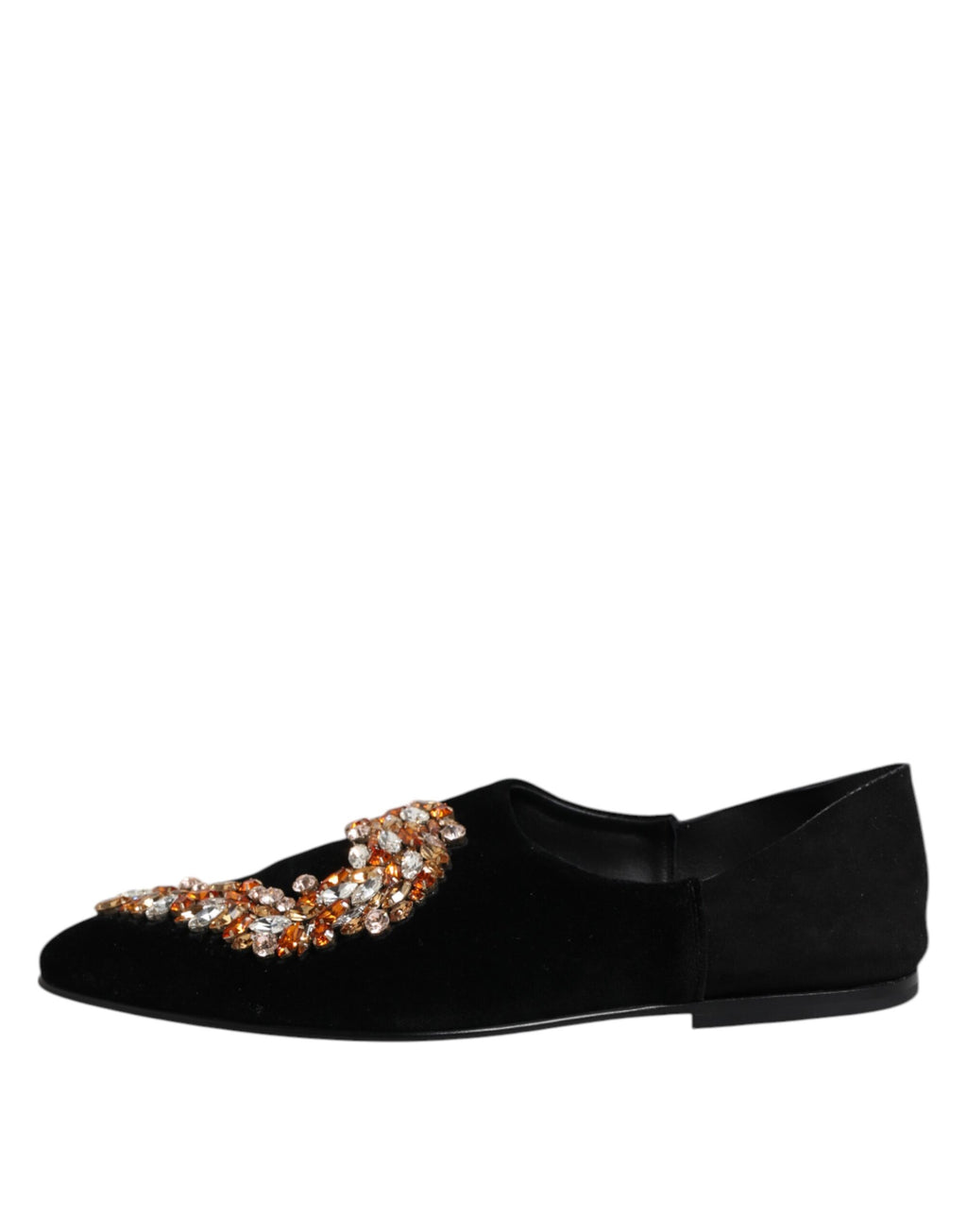 Dolce & Gabbana Black Velvet Embellished Loafer Slip On Shoes