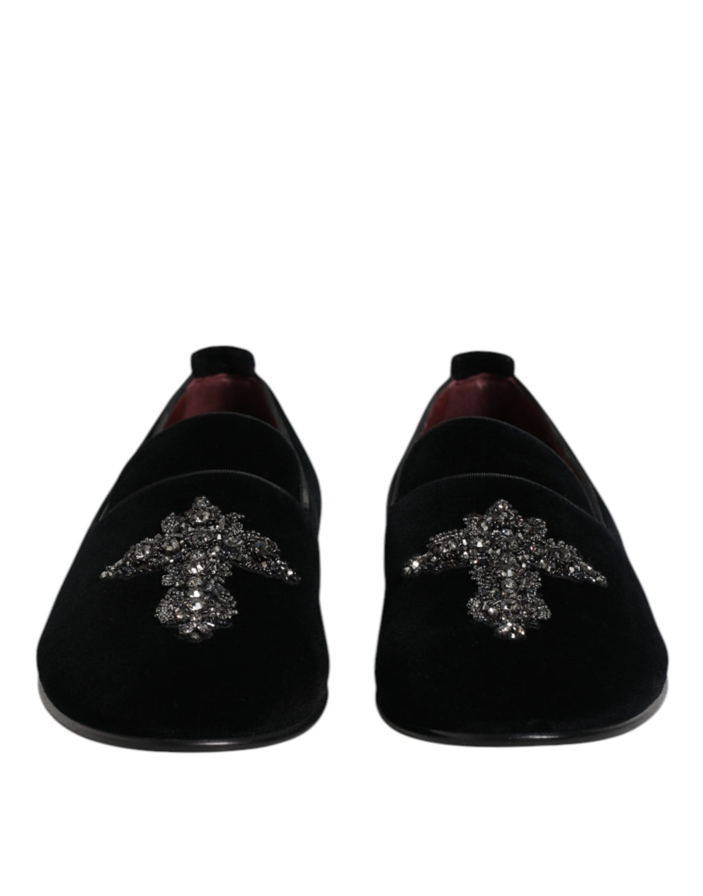 Dolce & Gabbana Black Velvet Embellished Loafer Slip On Shoes