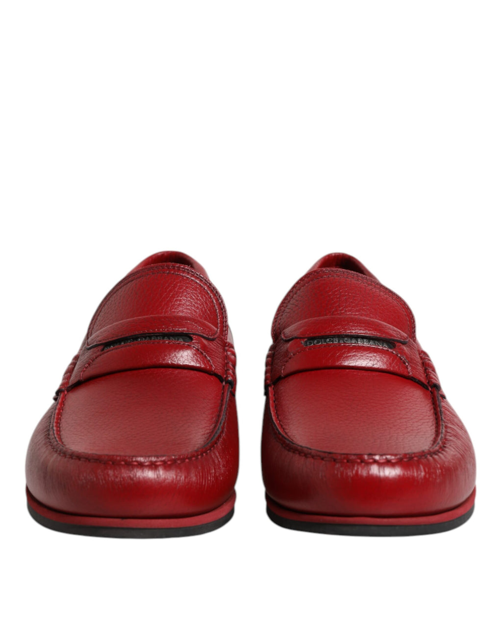 Dolce & Gabbana Red Leather Loafers Moccasins Slip On Shoes
