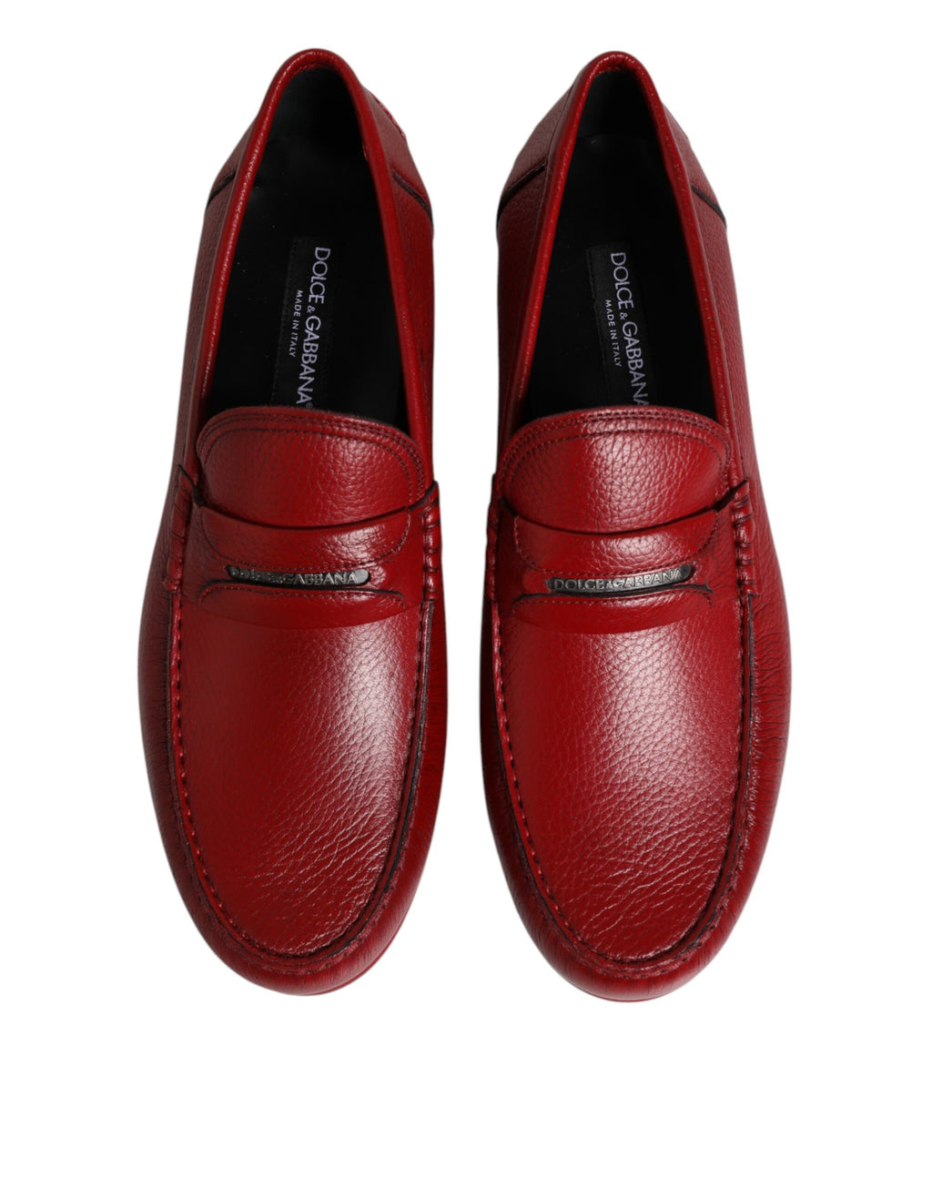 Dolce & Gabbana Red Leather Loafers Moccasins Slip On Shoes