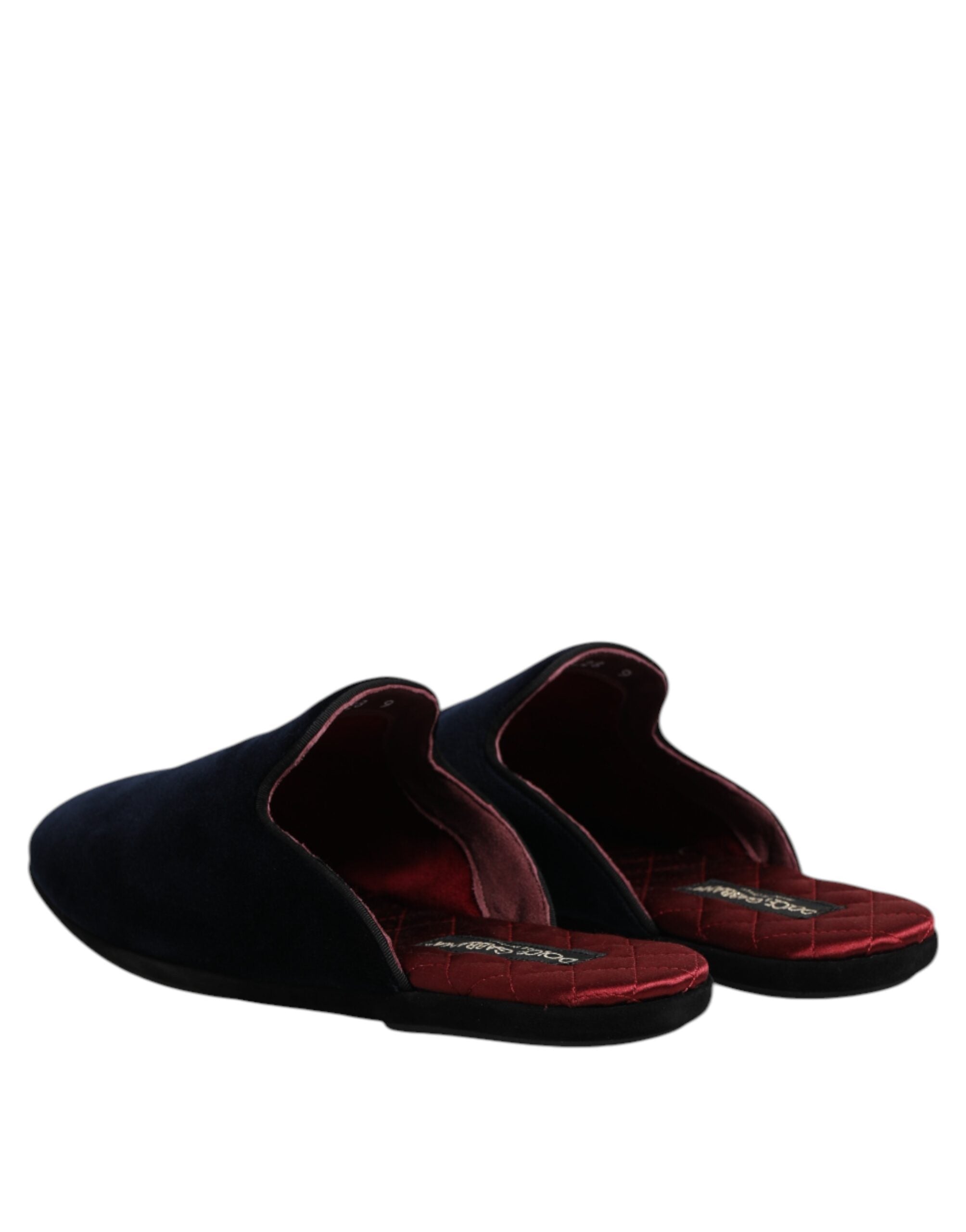 Dolce & Gabbana Black Viscose Velvet Slides Flat Slipper Shoes