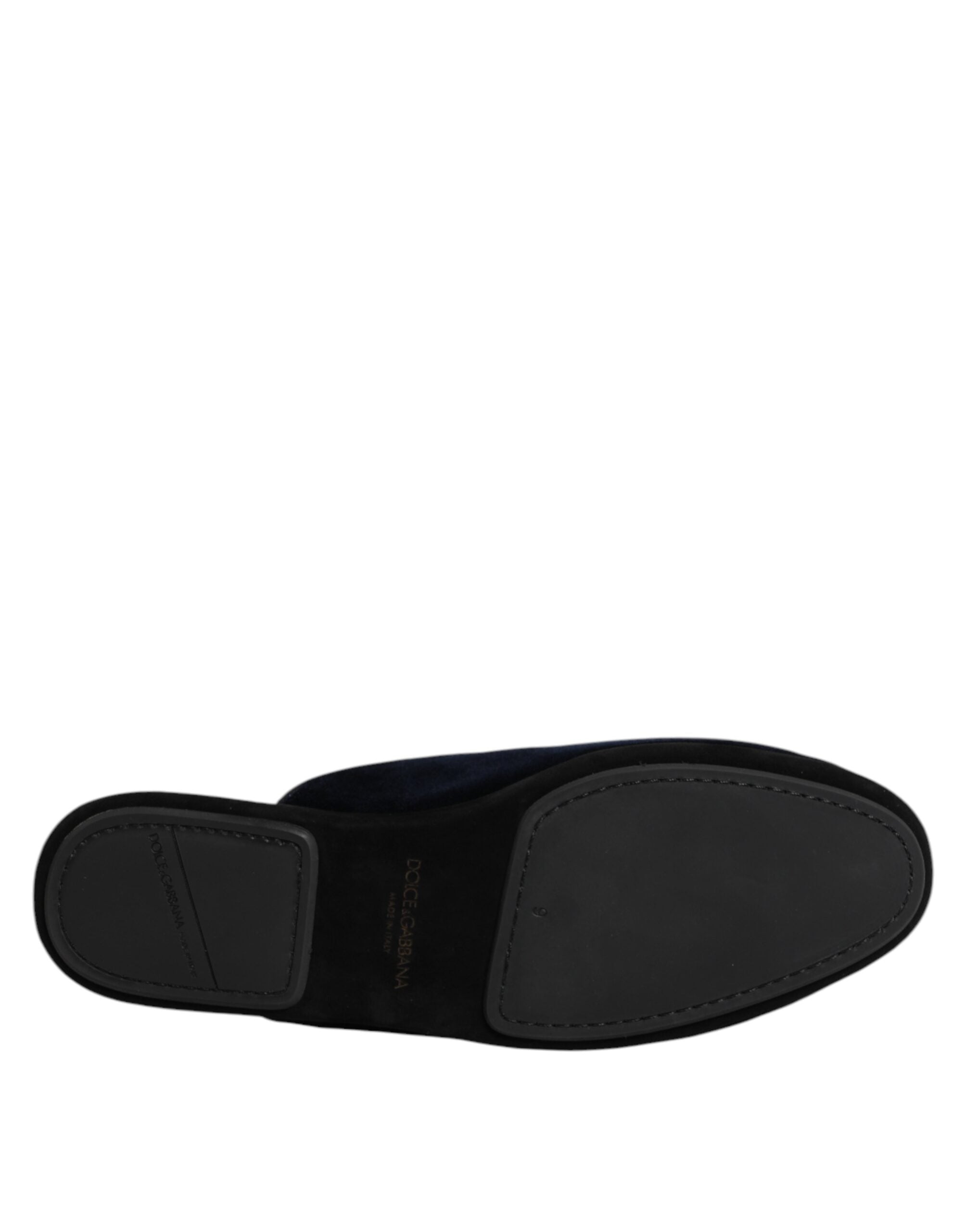 Dolce & Gabbana Black Viscose Velvet Slides Flat Slipper Shoes