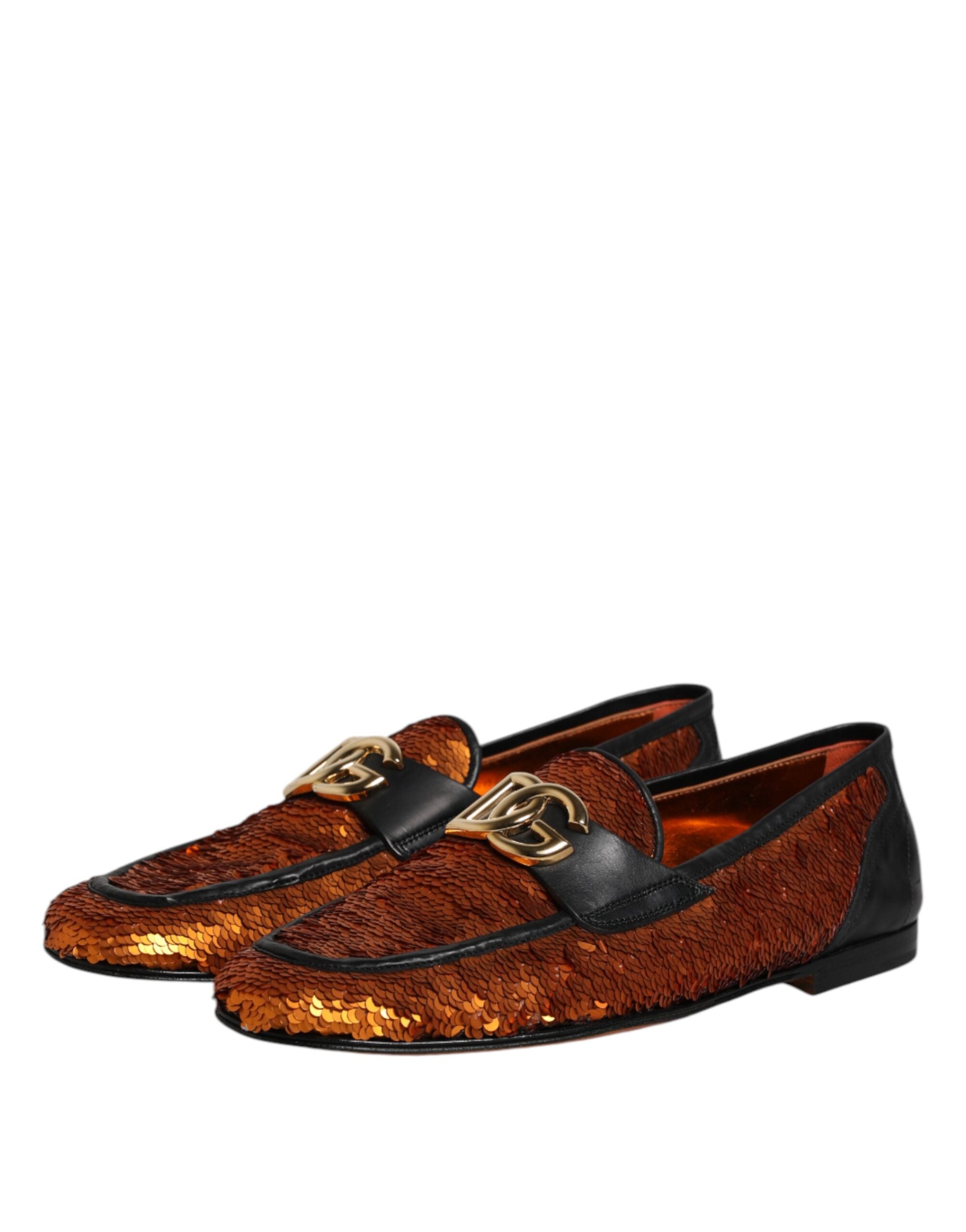 Dolce & Gabbana Orange Sequin Embellished Men Loafers Shoes