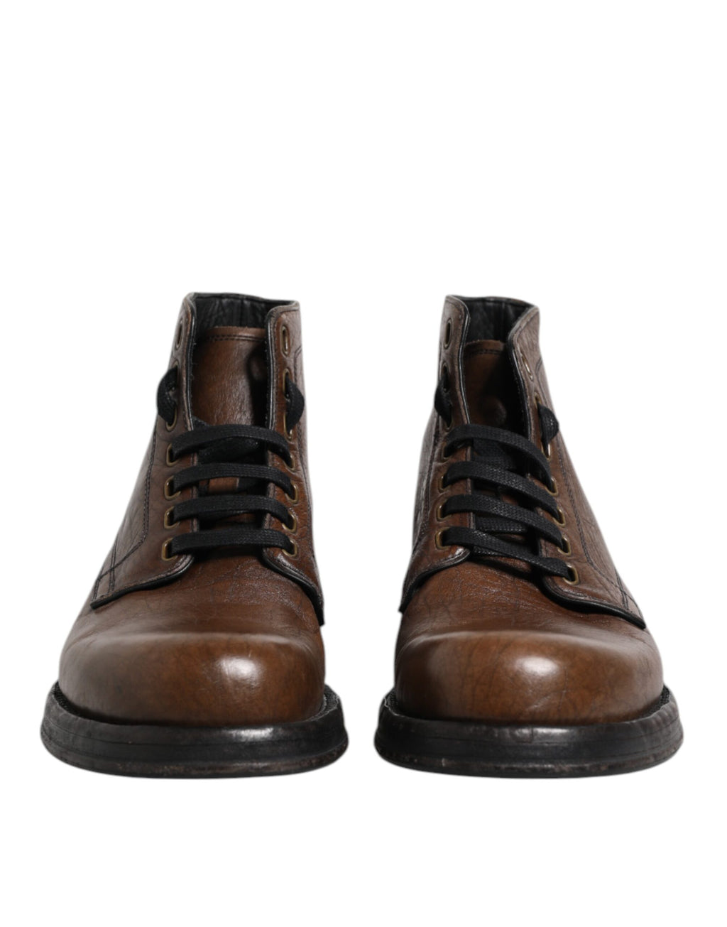 Dolce & Gabbana Brown Leather Lace Up Men Ankle Boots Shoes