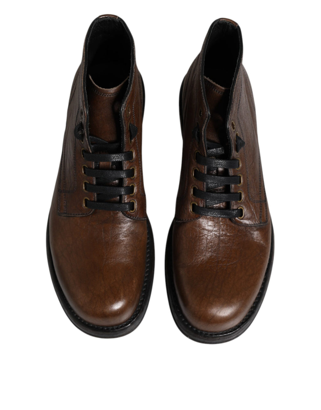 Dolce & Gabbana Brown Leather Lace Up Men Ankle Boots Shoes