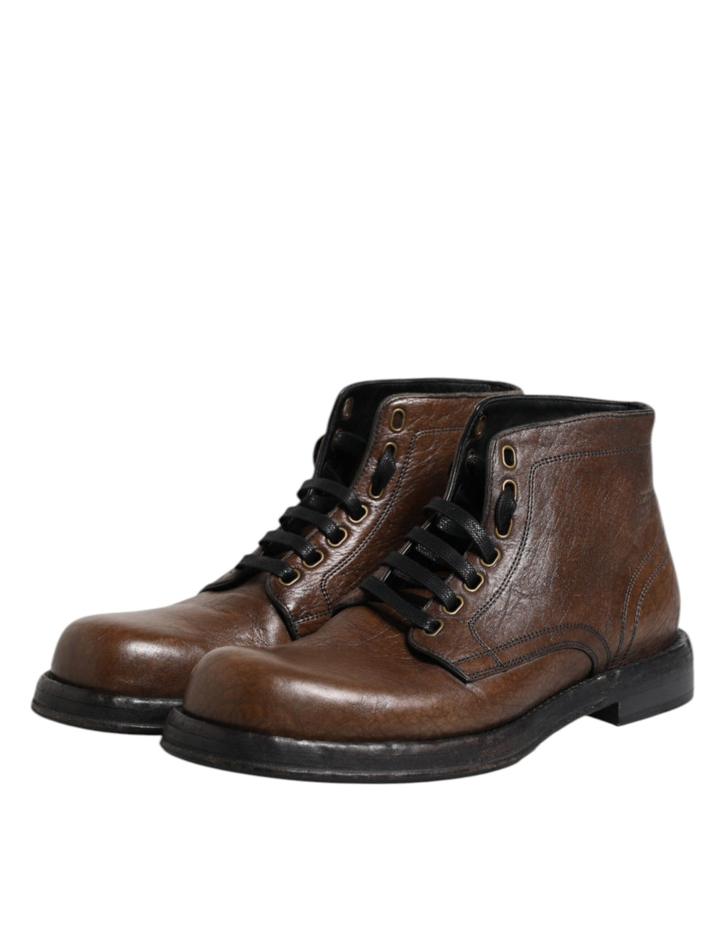 Dolce & Gabbana Brown Leather Lace Up Men Ankle Boots Shoes