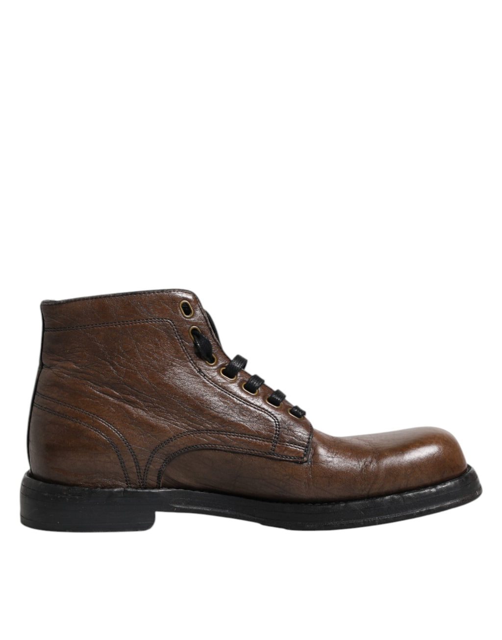Dolce & Gabbana Brown Leather Lace Up Men Ankle Boots Shoes