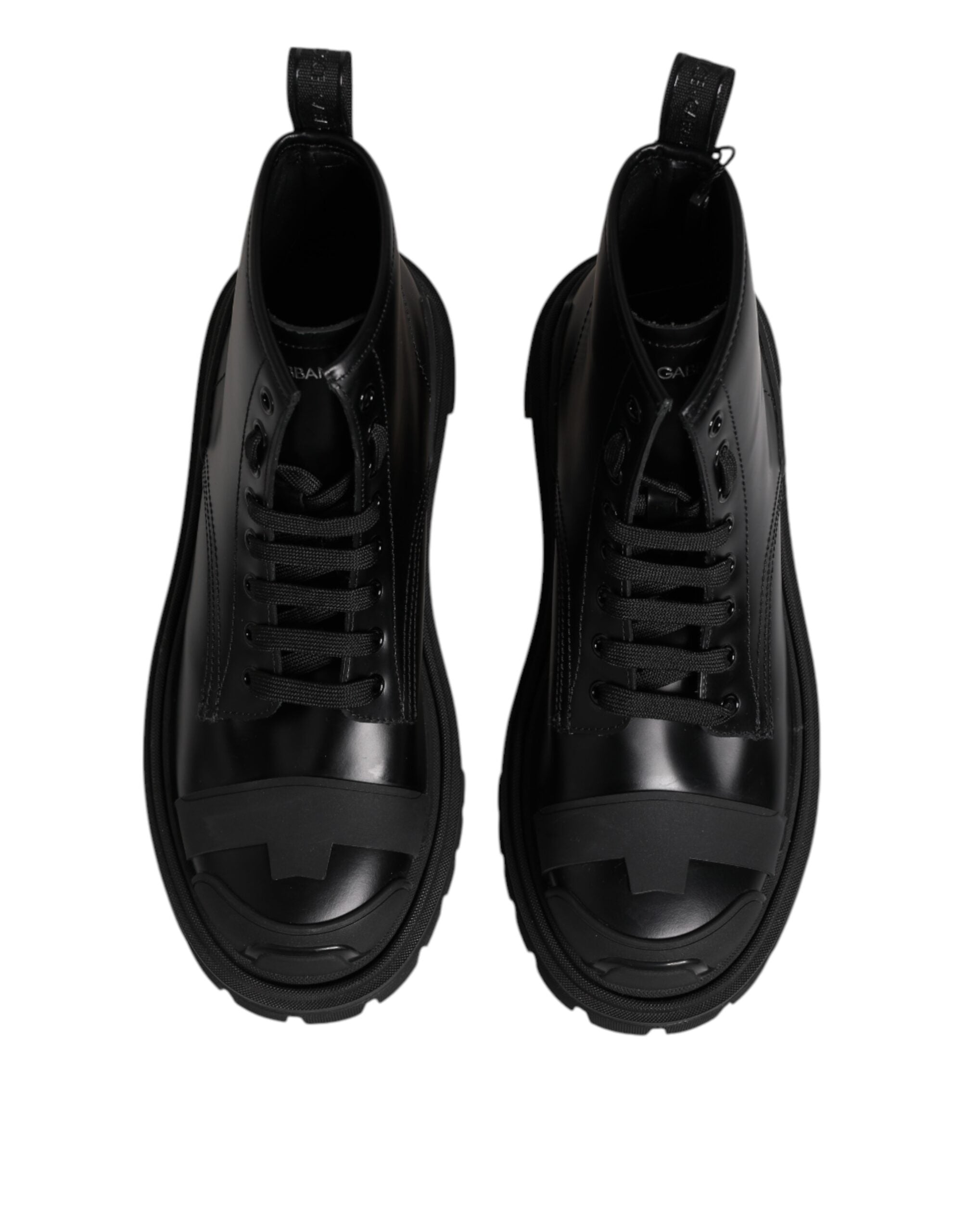 Dolce & Gabbana Black Leather Lace Up Mid Calf Boots Shoes