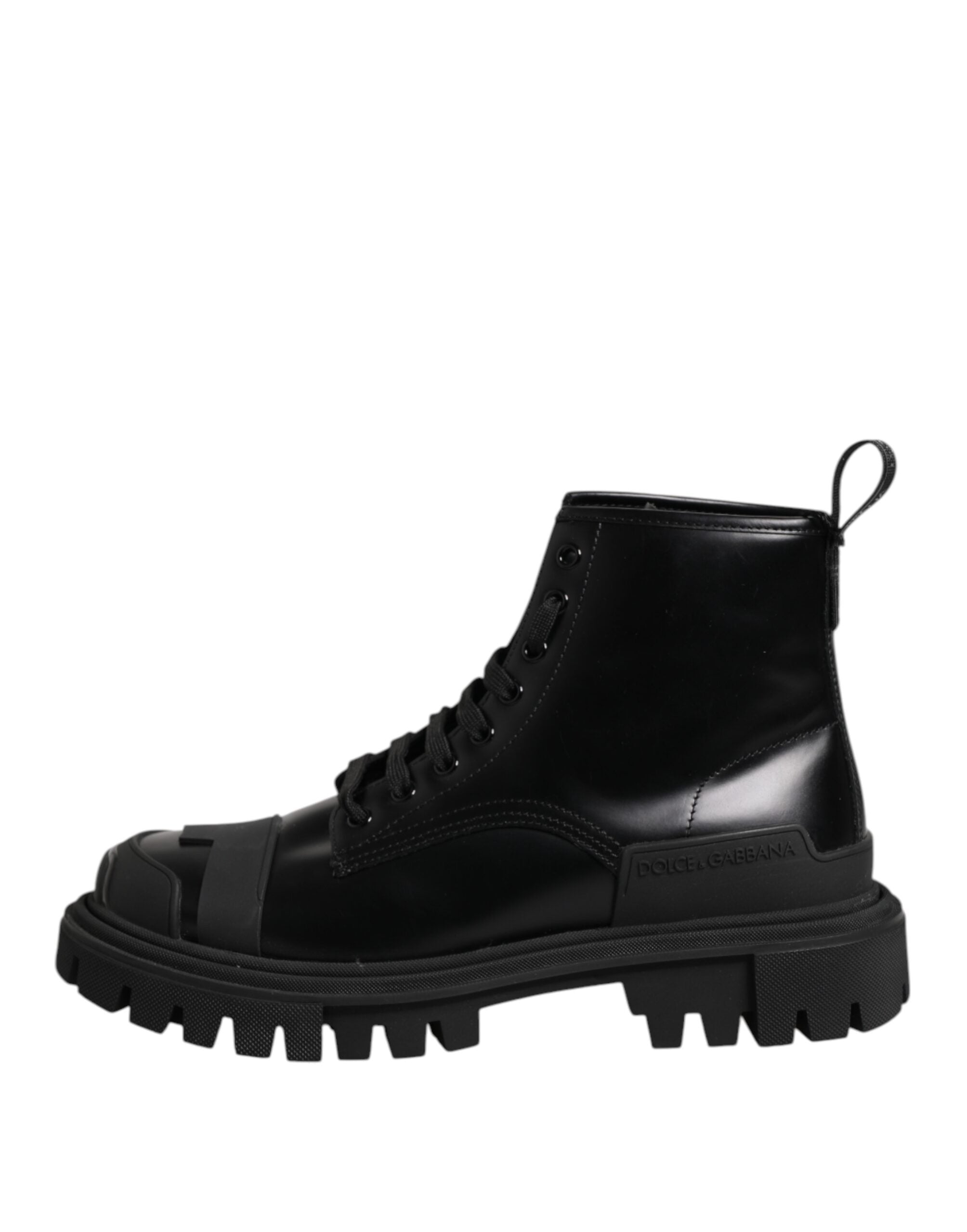 Dolce & Gabbana Black Leather Lace Up Mid Calf Boots Shoes