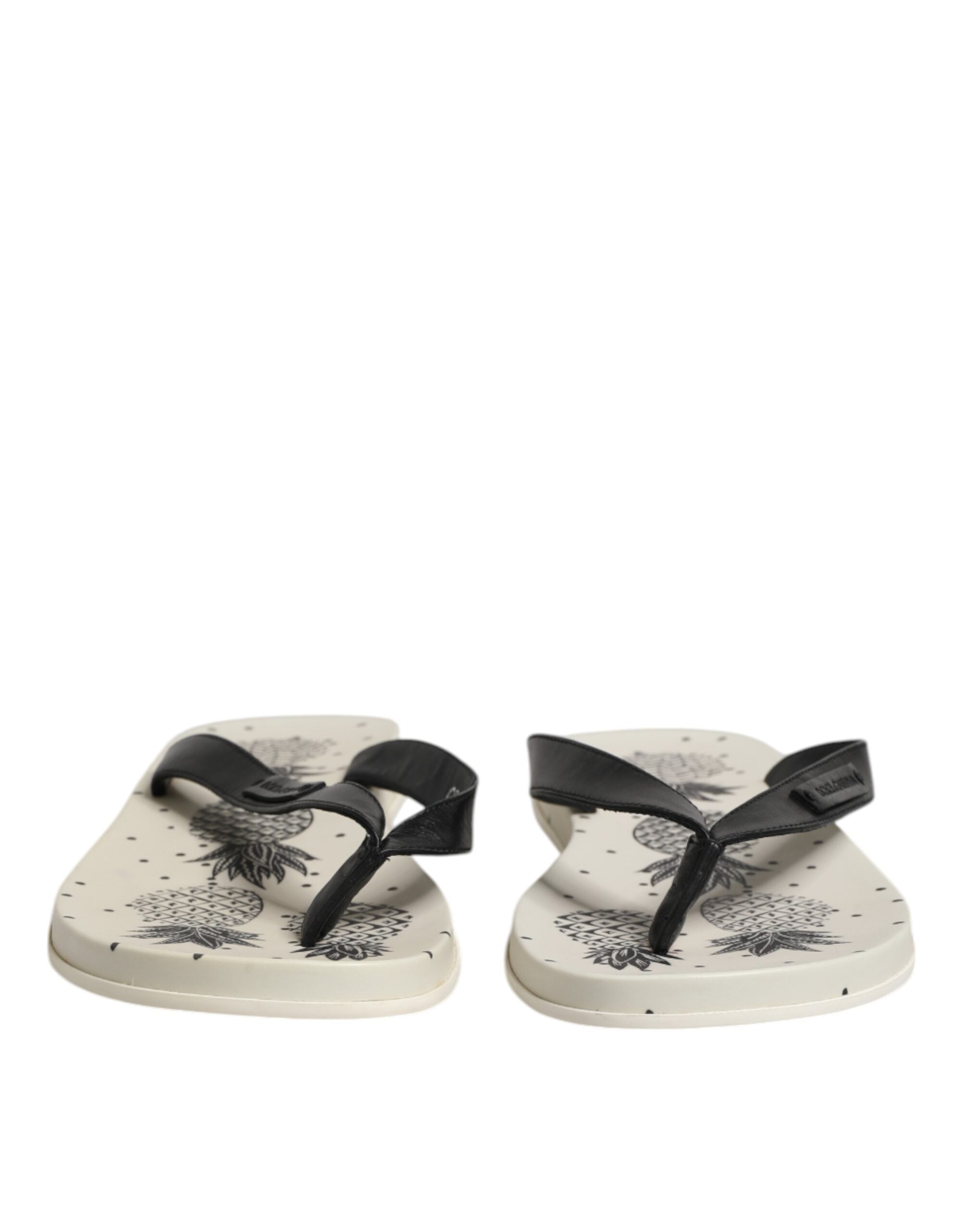 Dolce & Gabbana White Pineapple Print Slides Beachwear Shoes