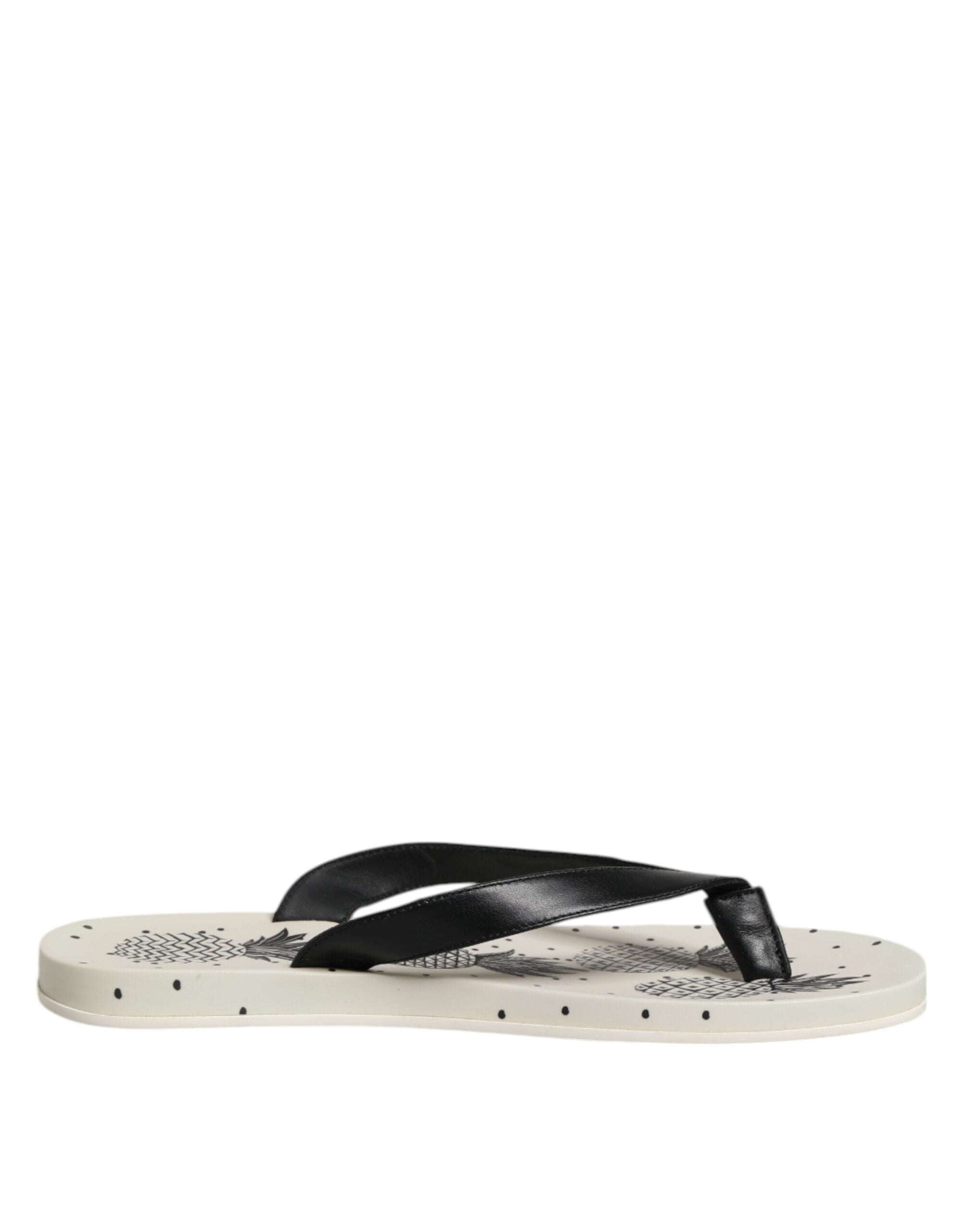 Dolce & Gabbana White Pineapple Print Slides Beachwear Shoes